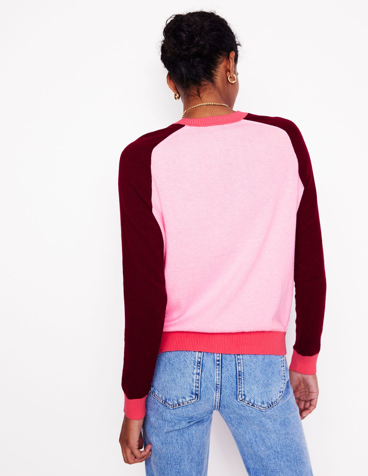 Meg Raglan Sleeve Cardigan-Soft Pink, Colourblock - Image 3