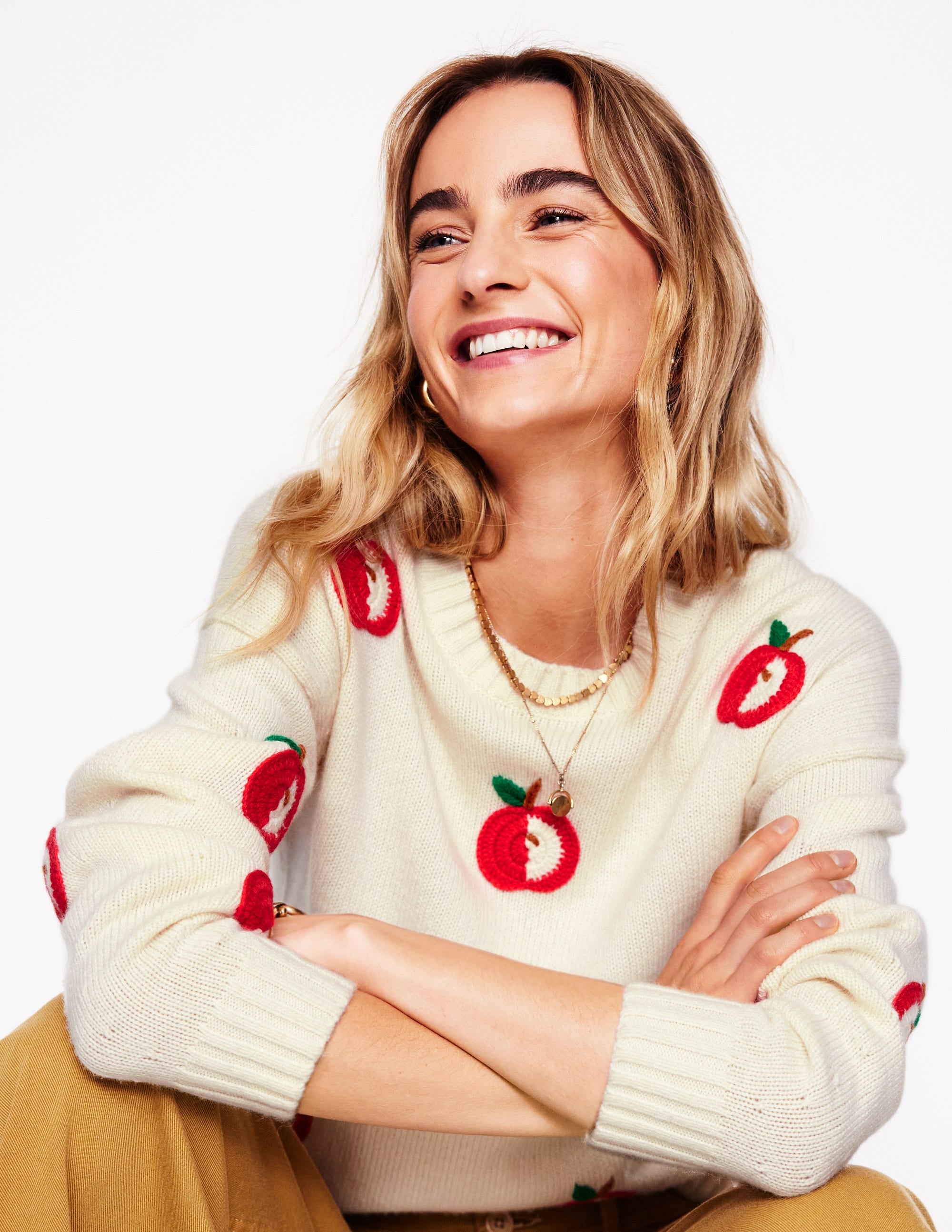 Natalie Embroidered Jumper-Warm Ivory, Apples - Image 1