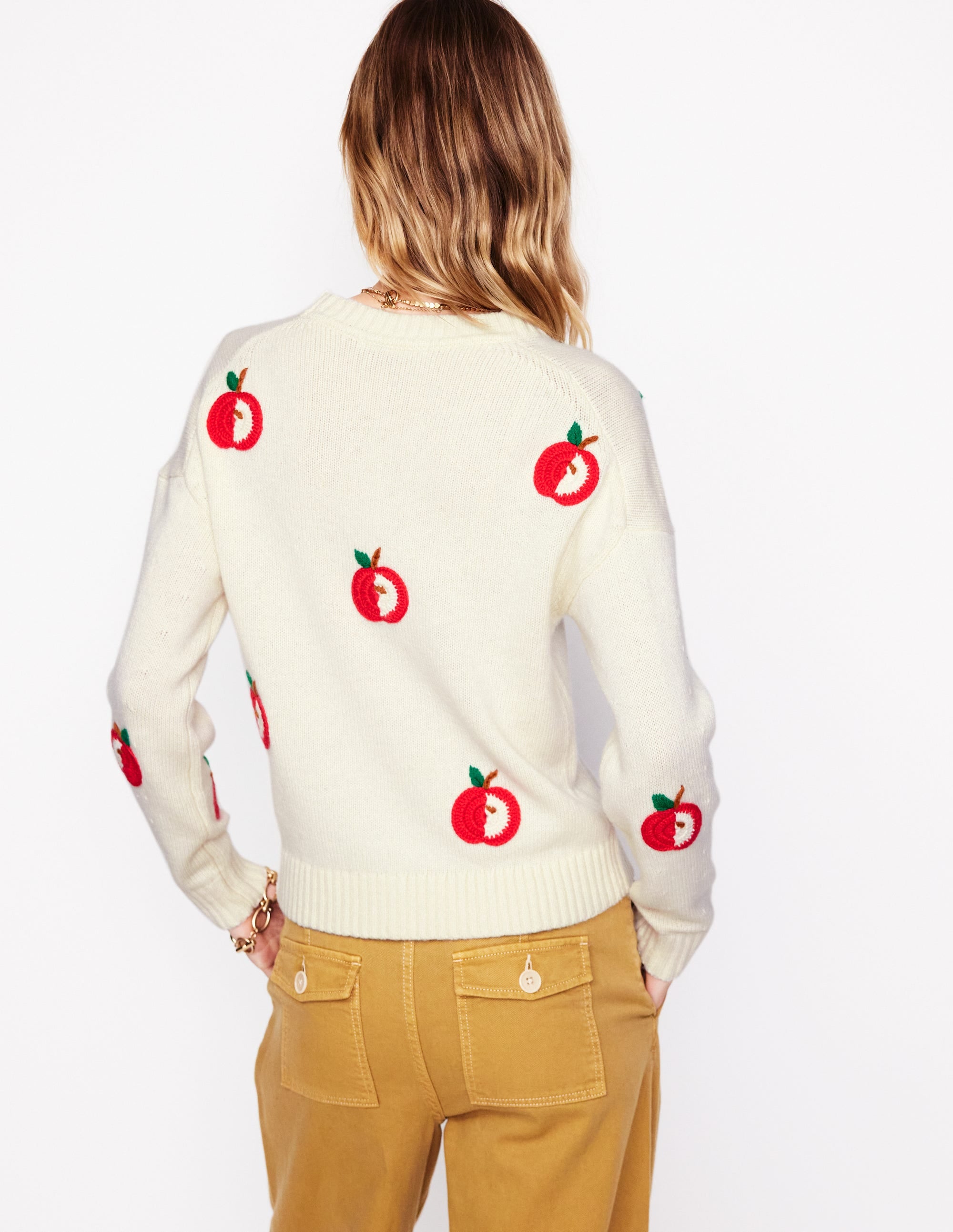 Natalie Embroidered Jumper-Warm Ivory, Apples - Image 4
