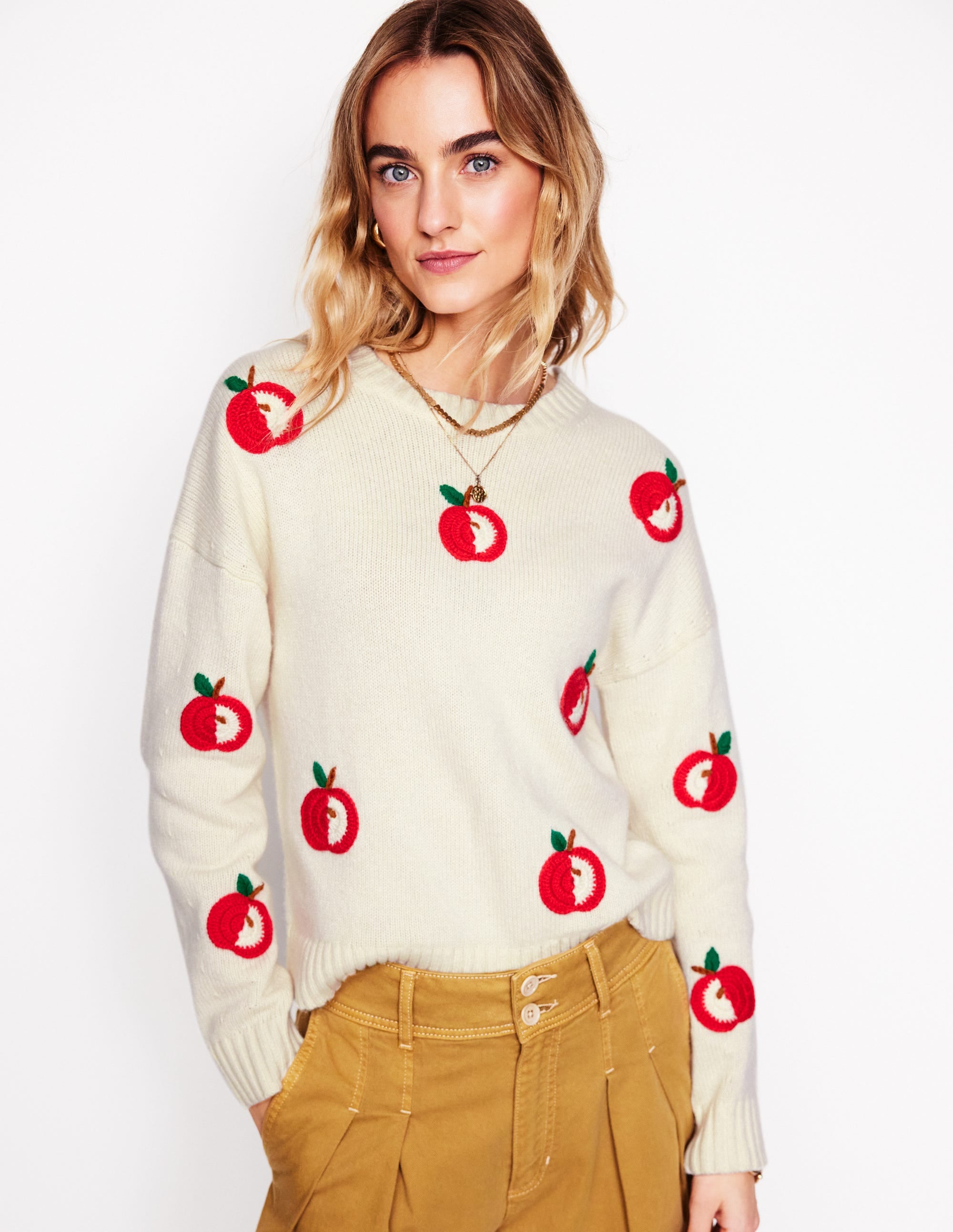 Natalie Embroidered Jumper-Warm Ivory, Apples - Image 5