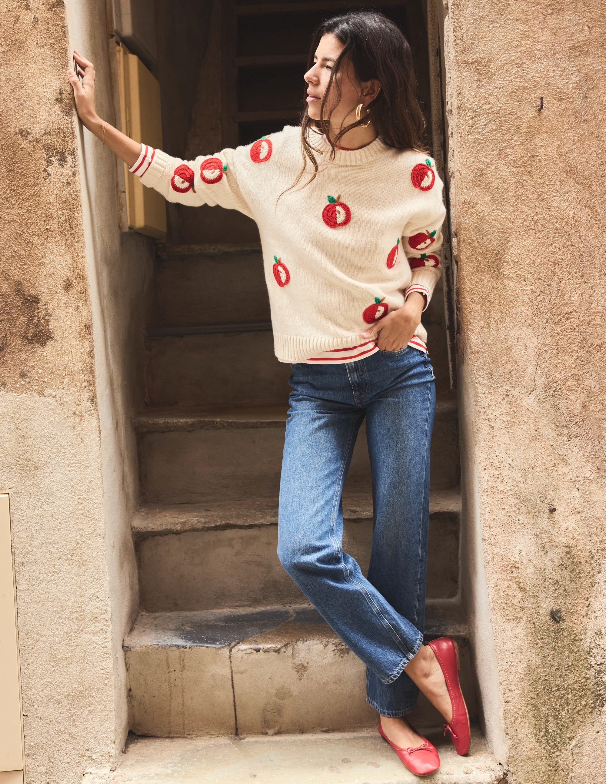 Natalie Embroidered Jumper-Warm Ivory, Apples - Image 2