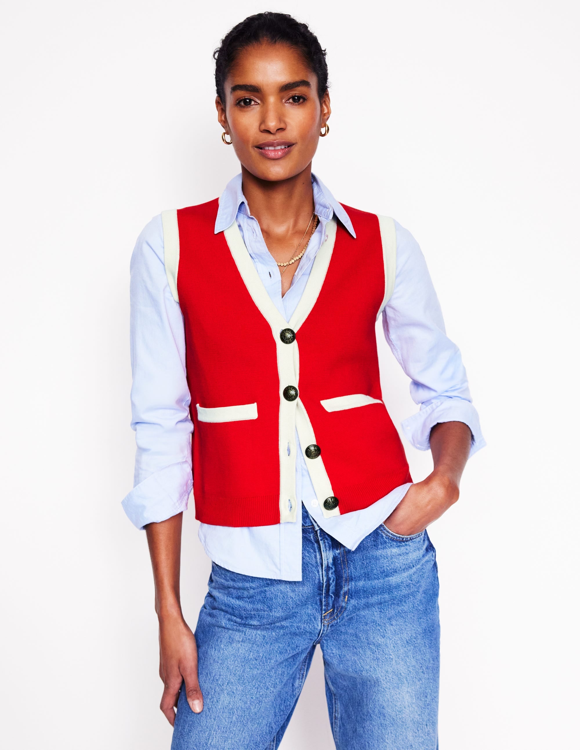 Holly Knitted Waistcoat-Poppy Red - Image 1
