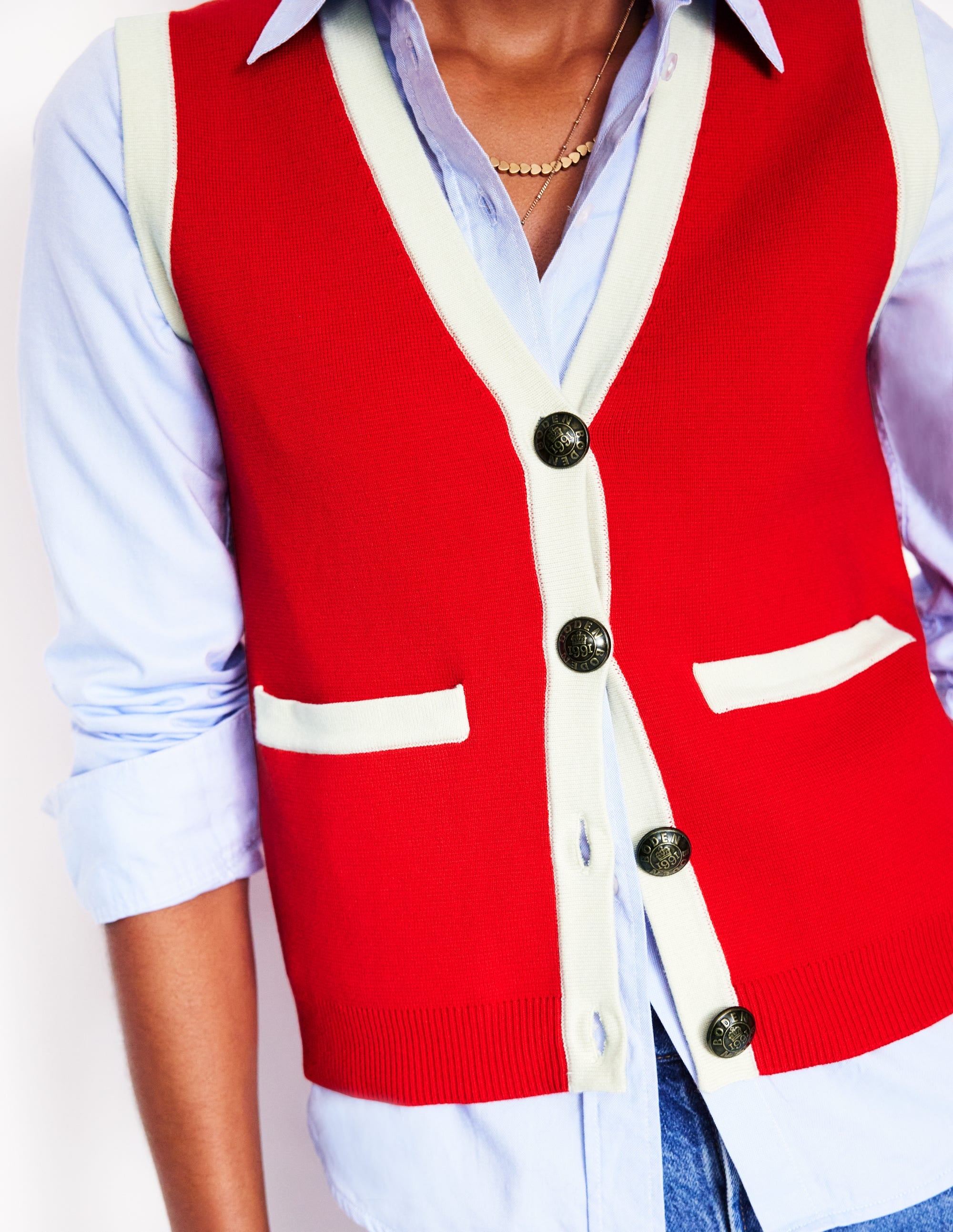 Holly Knitted Waistcoat-Poppy Red - Image 2