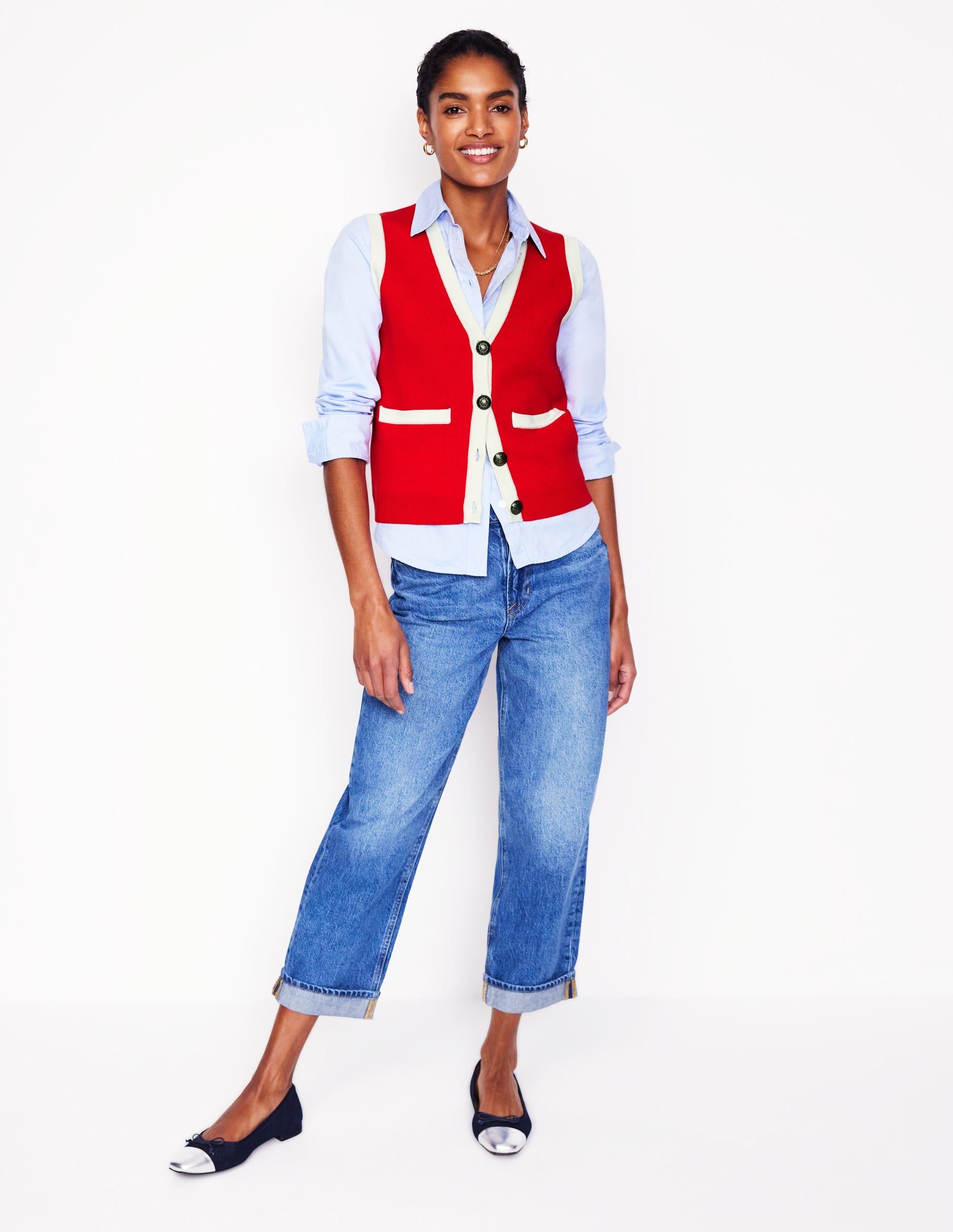 Holly Knitted Waistcoat-Poppy Red - Image 4