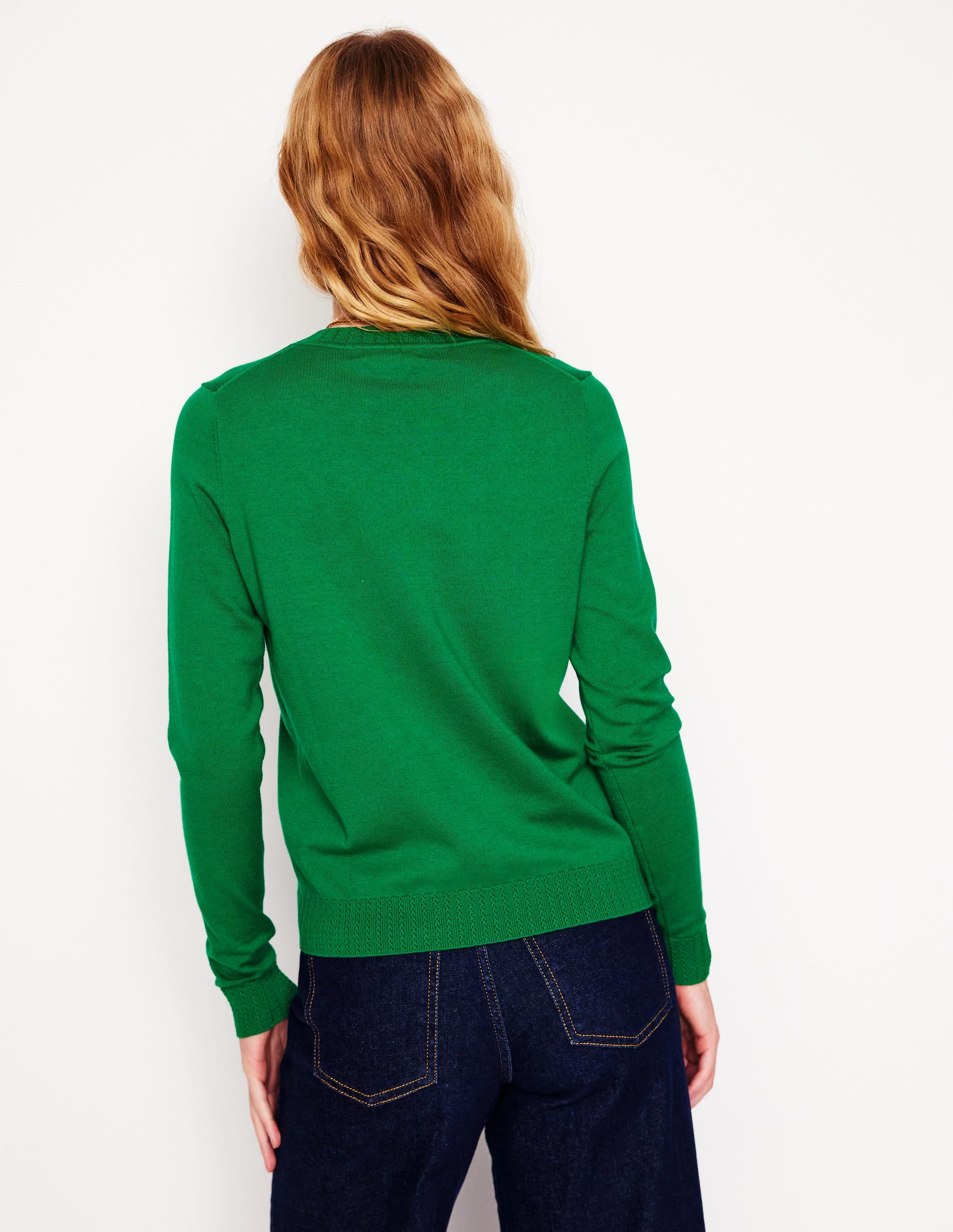 Emilia Cotton Crew Jumper-Rich Emerald - Image 3