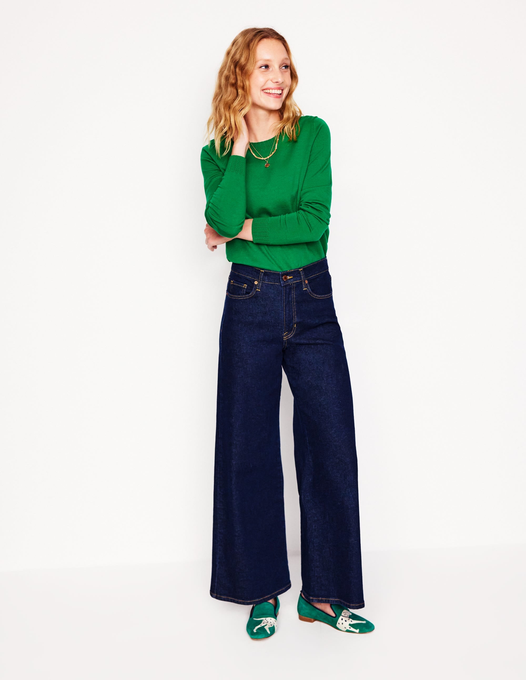 Emilia Cotton Crew Jumper-Rich Emerald - Image 4