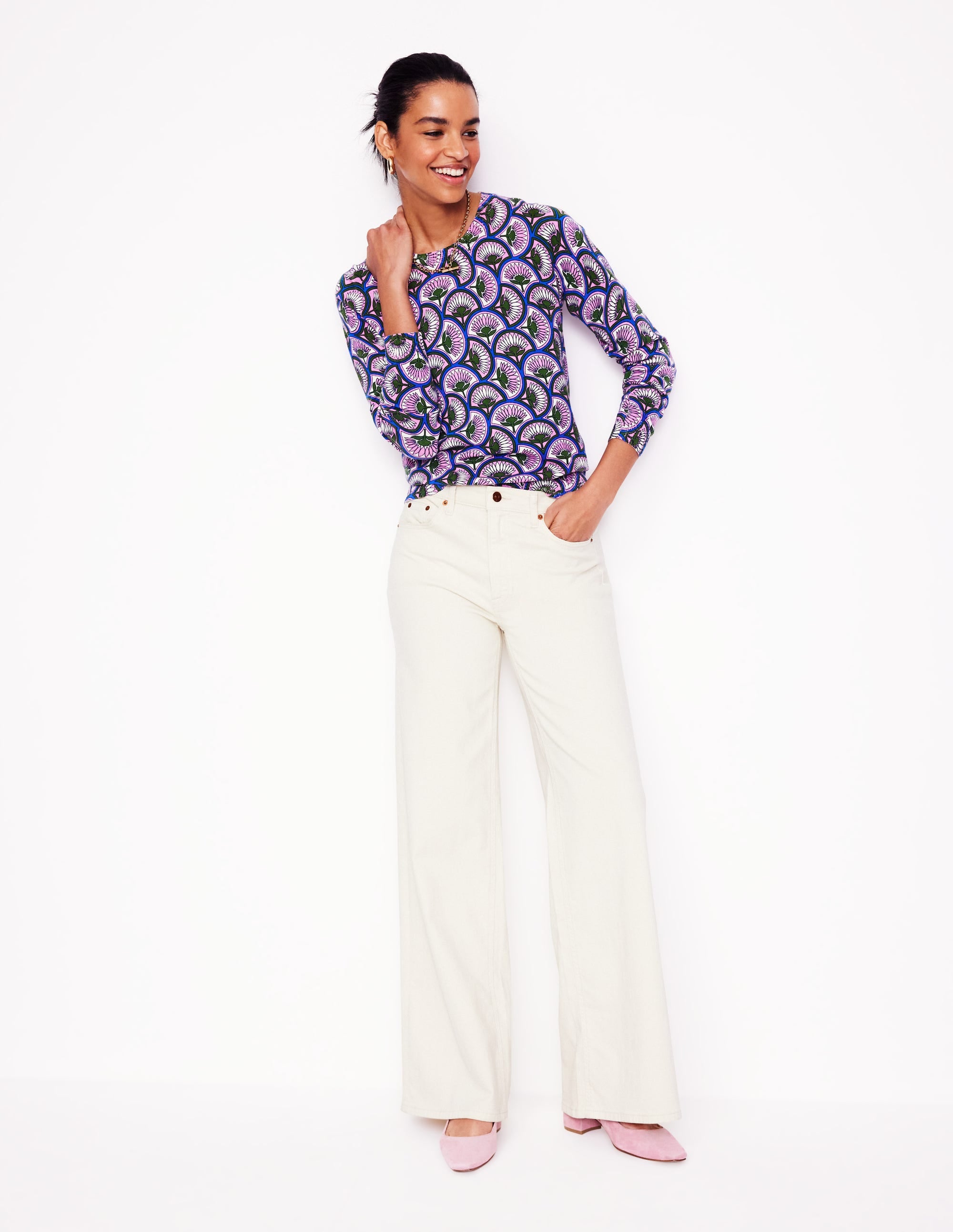 Emilia Cotton Crew Jumper-Soft Lavender Pink, Daisy Arc - Image 4