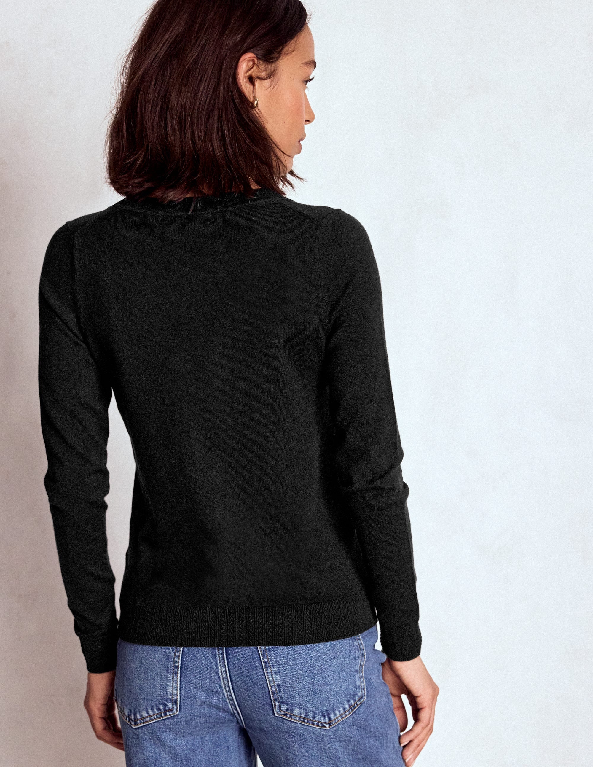 Emilia Cotton V-Neck Jumper-Black - Image 3