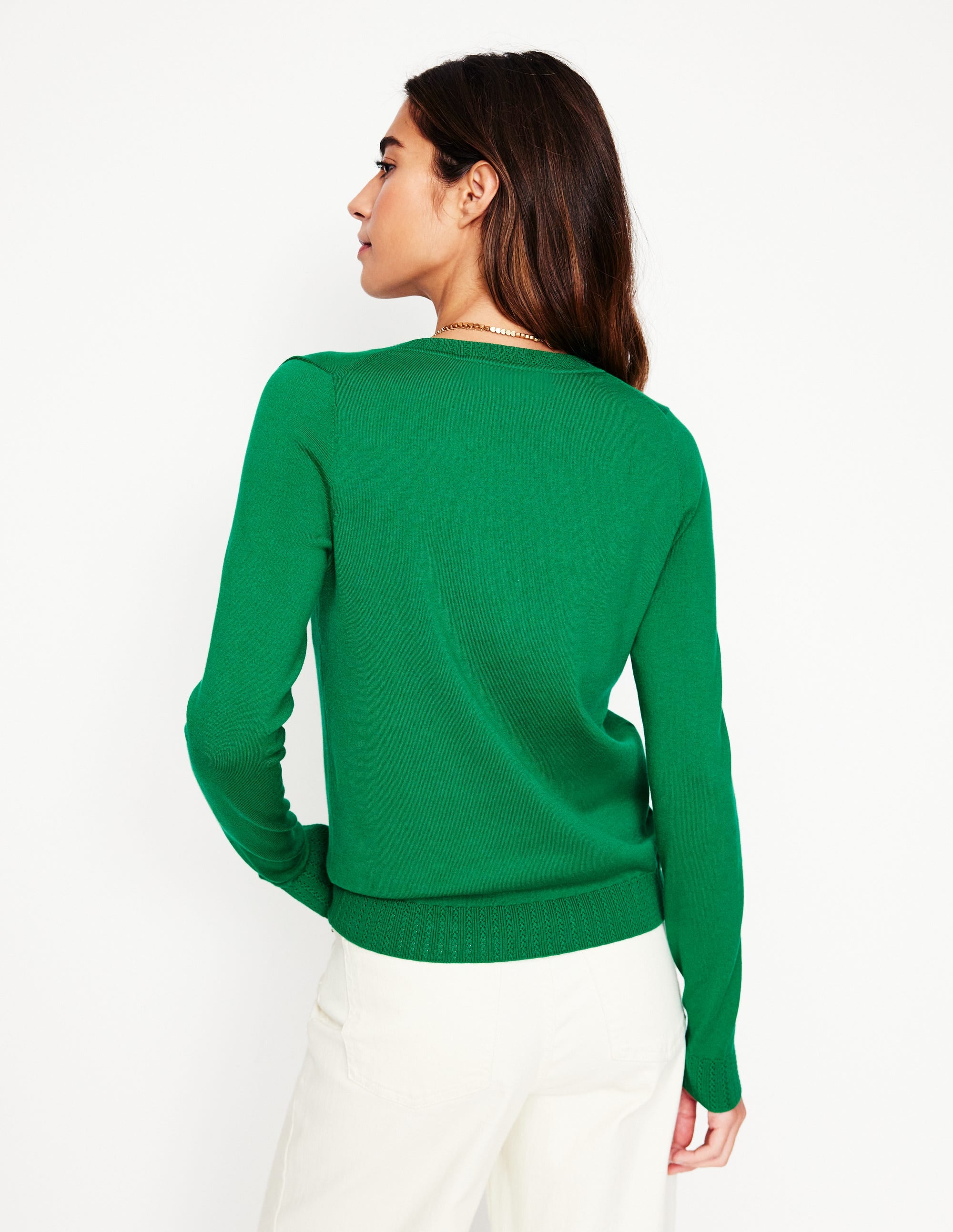 Emilia Cotton V-Neck Jumper-Rich Emerald - Image 3