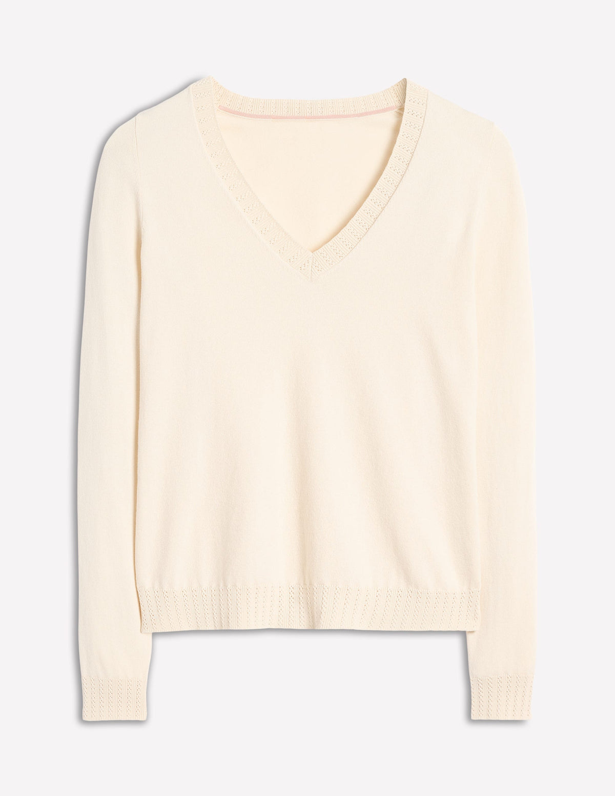 Emilia Cotton V-Neck Jumper-Warm Ivory - Image 5