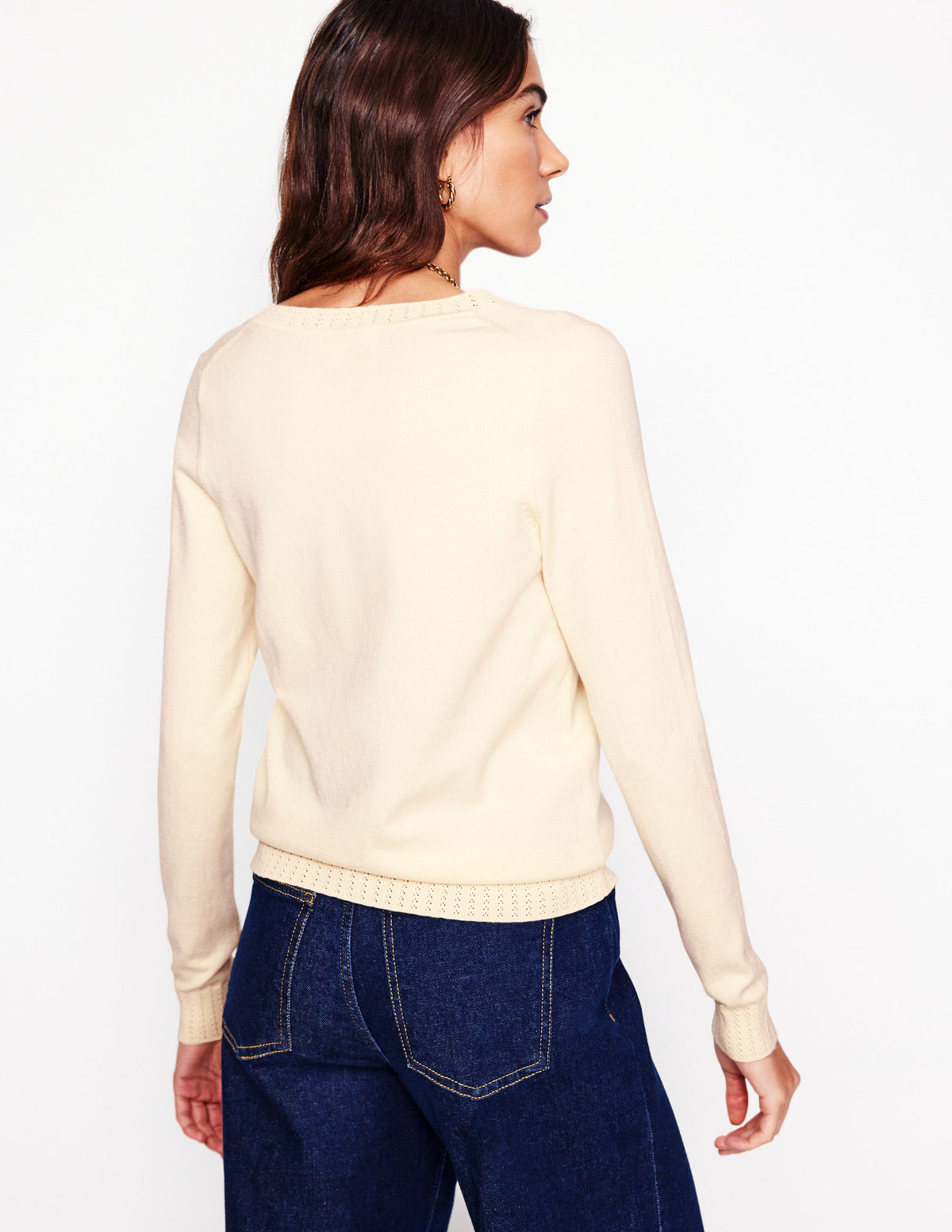 Emilia Cotton V-Neck Jumper-Warm Ivory - Image 3