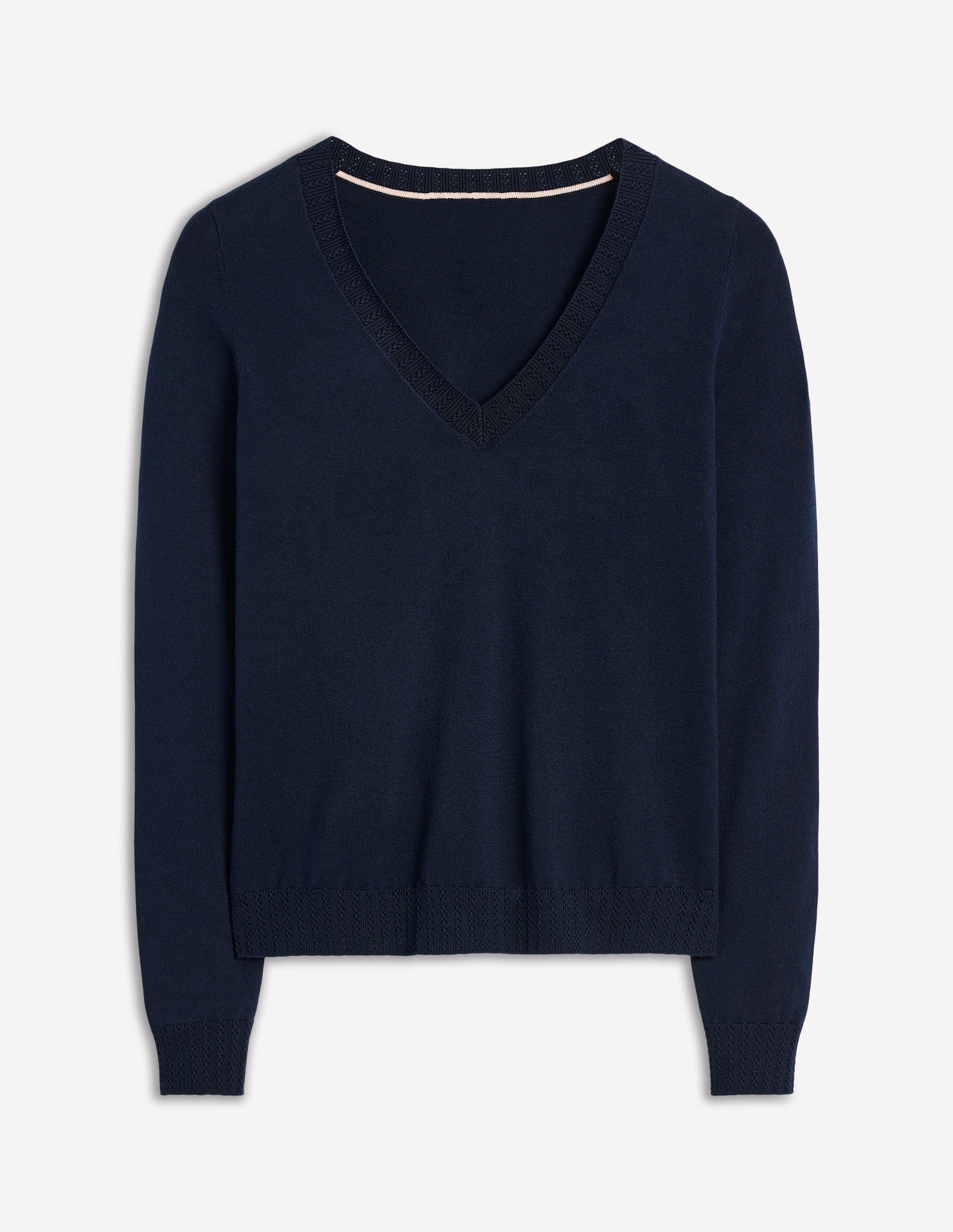 Emilia Cotton V-Neck Jumper-Navy Boden UK - Main Image