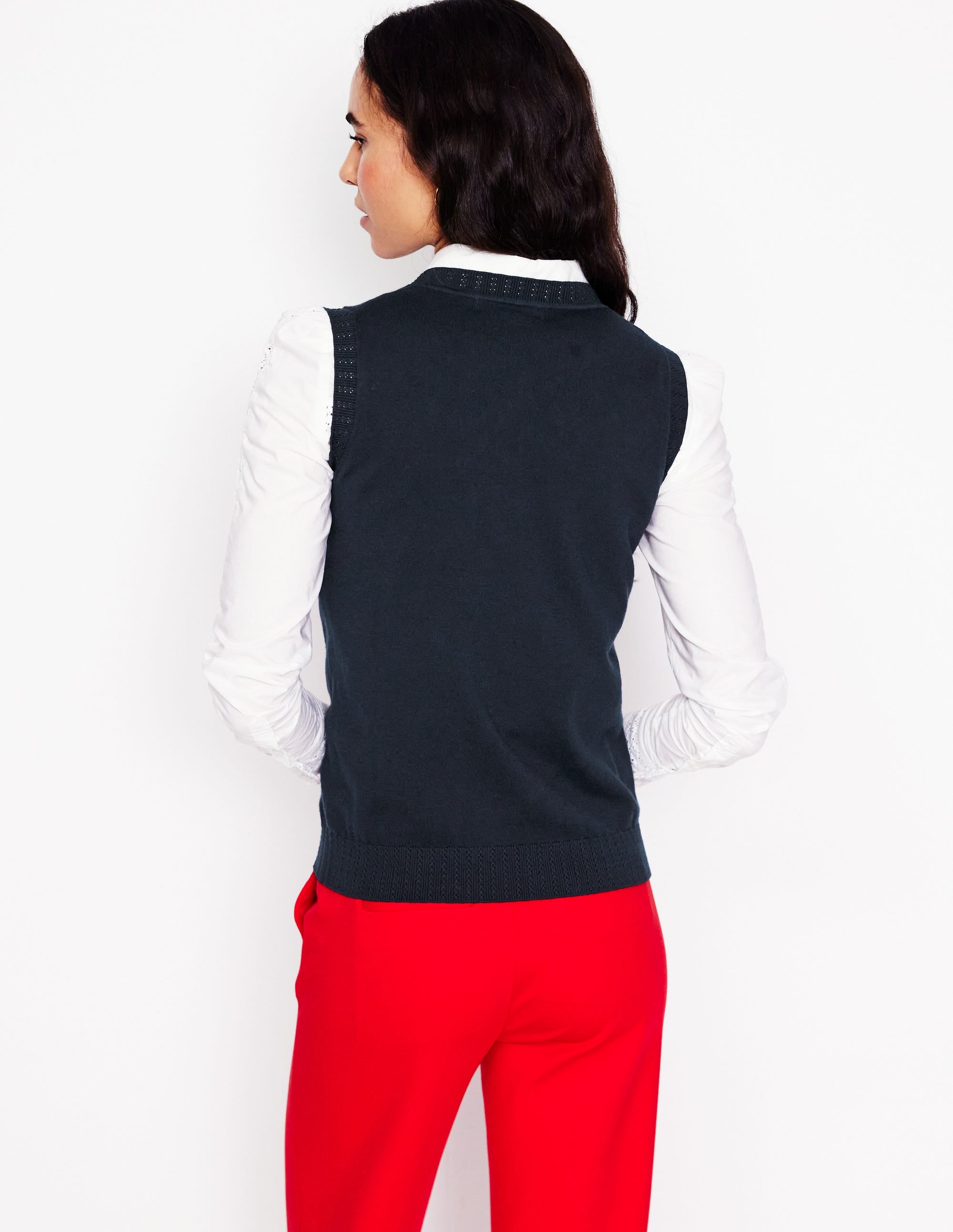 Emilia Cotton Crew Neck Tank-Navy - Image 4