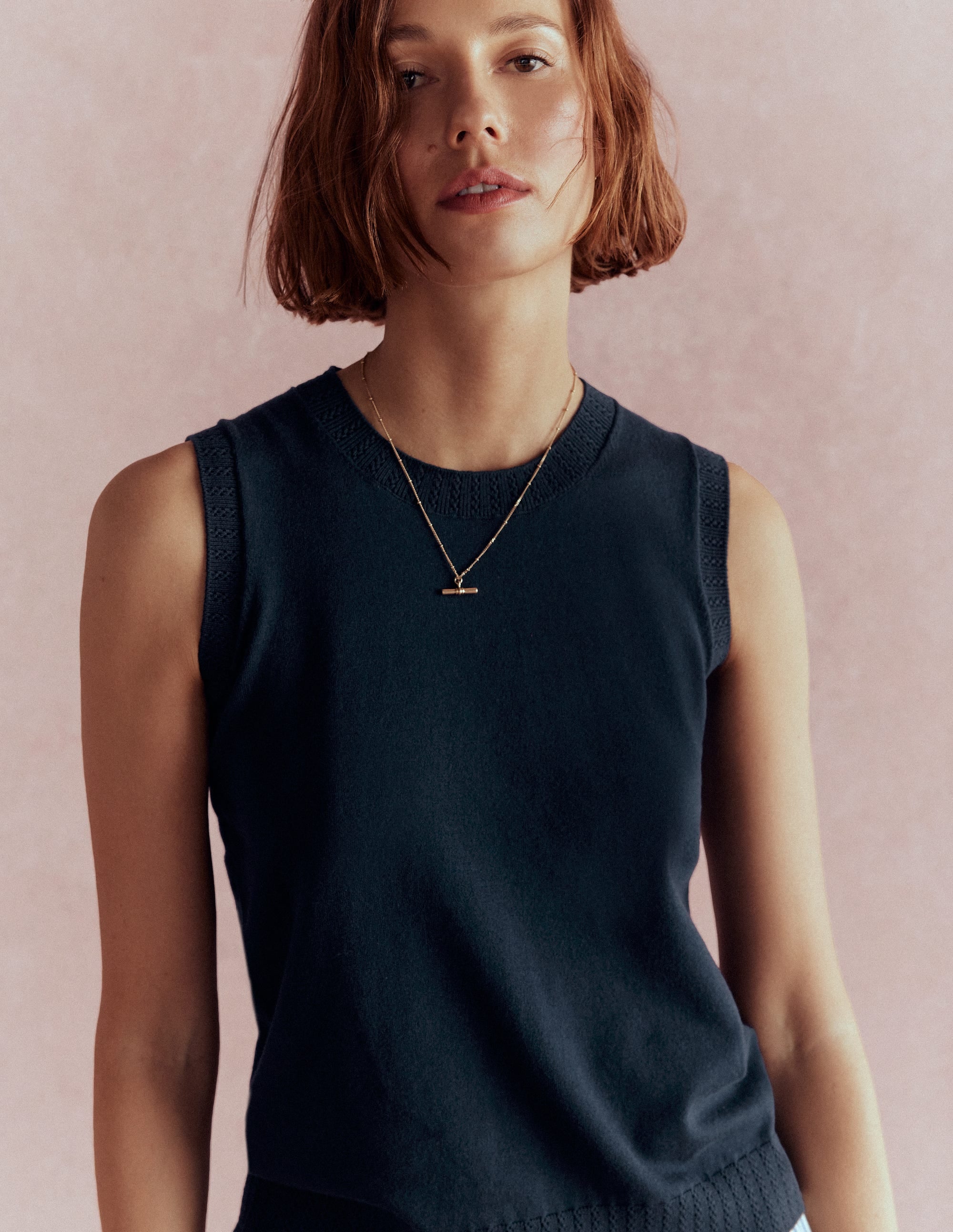 Emilia Cotton Crew Neck Tank-Navy - Image 1