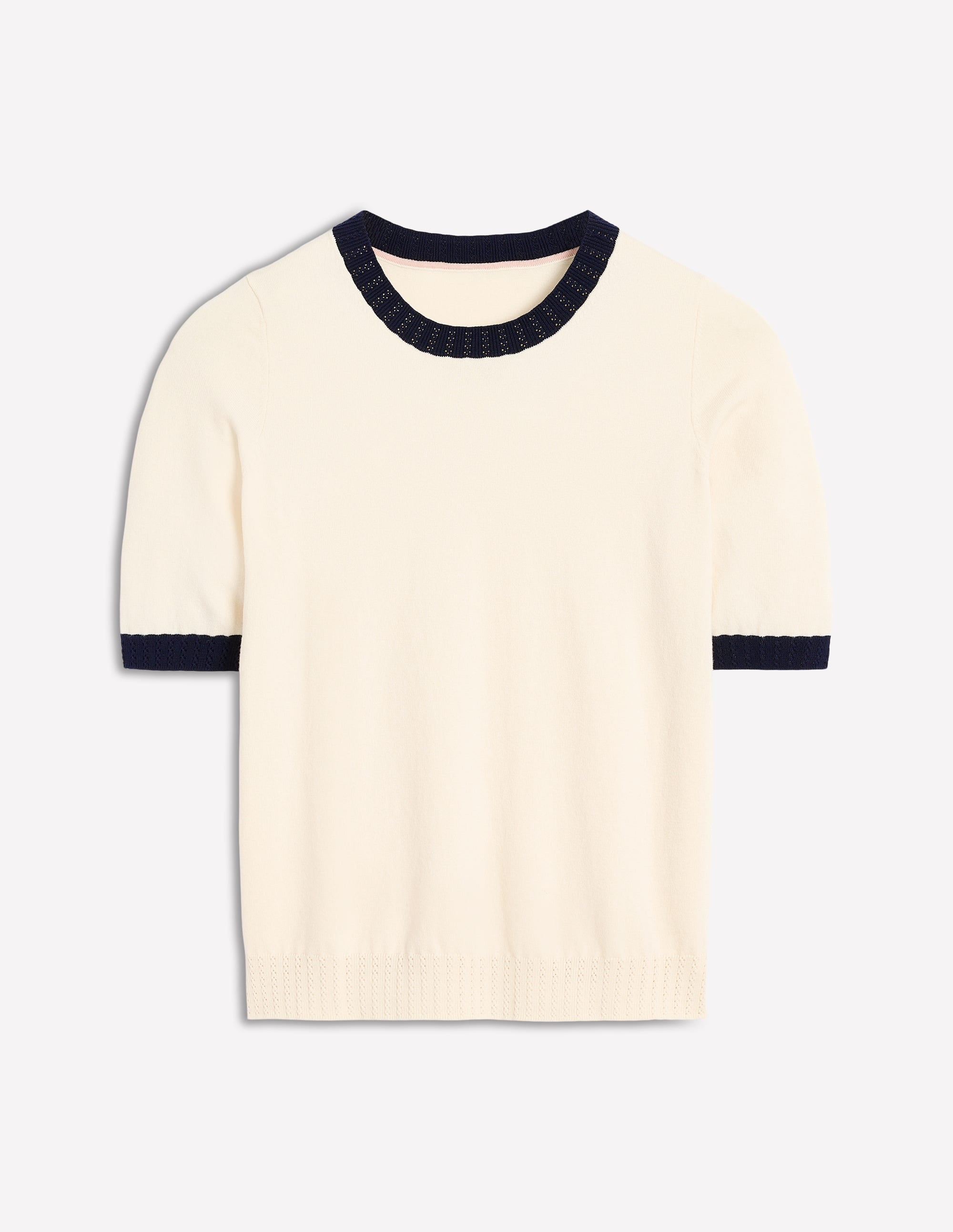 Emilia Cotton Crew T-shirt-Warm Ivory, Navy - Image 5