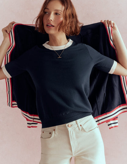 Emilia Cotton Crew T-shirt-Navy, Warm Ivory-6