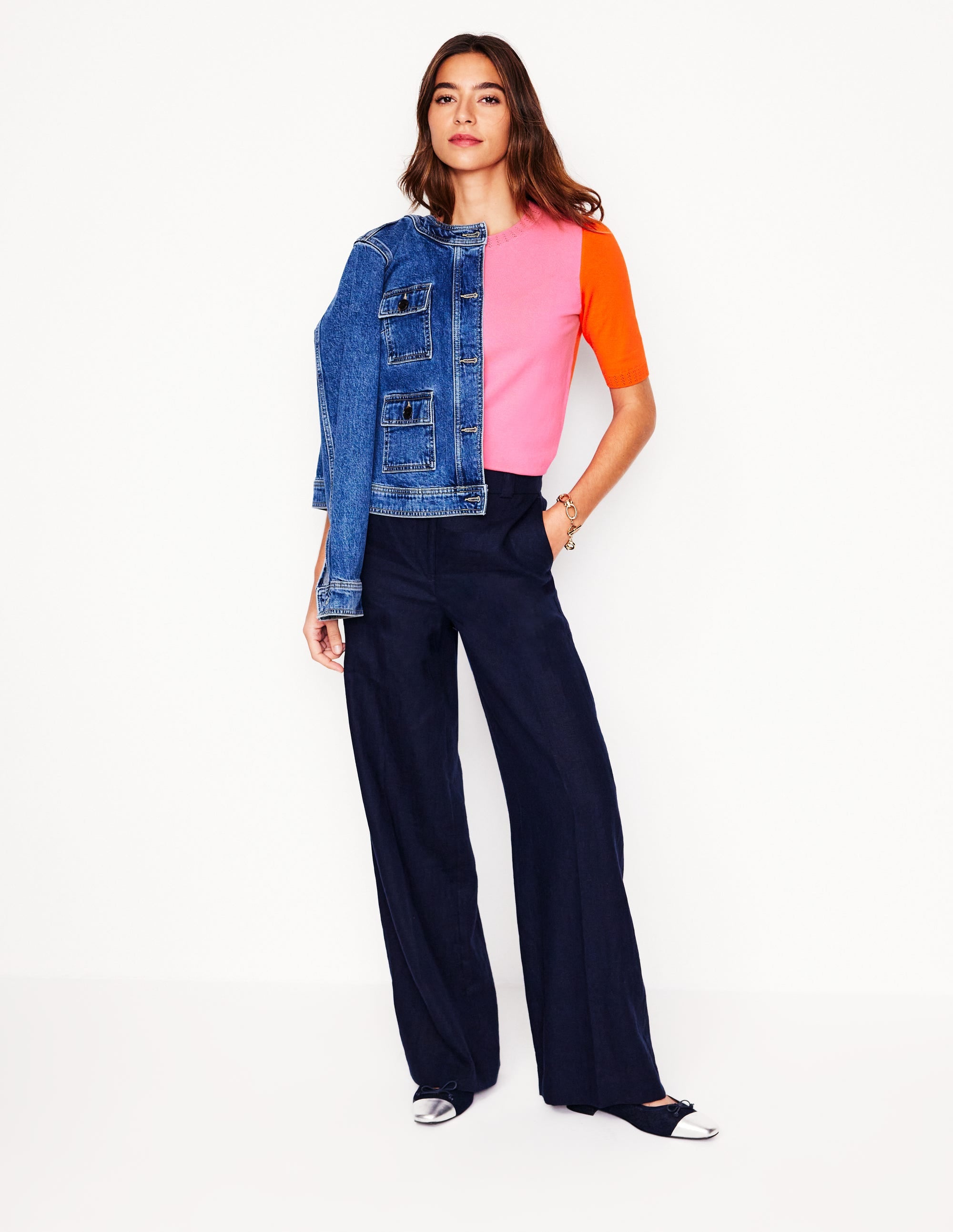 Emilia Cotton Crew T-shirt-Pink Rose / Firecracker Red - Image 4