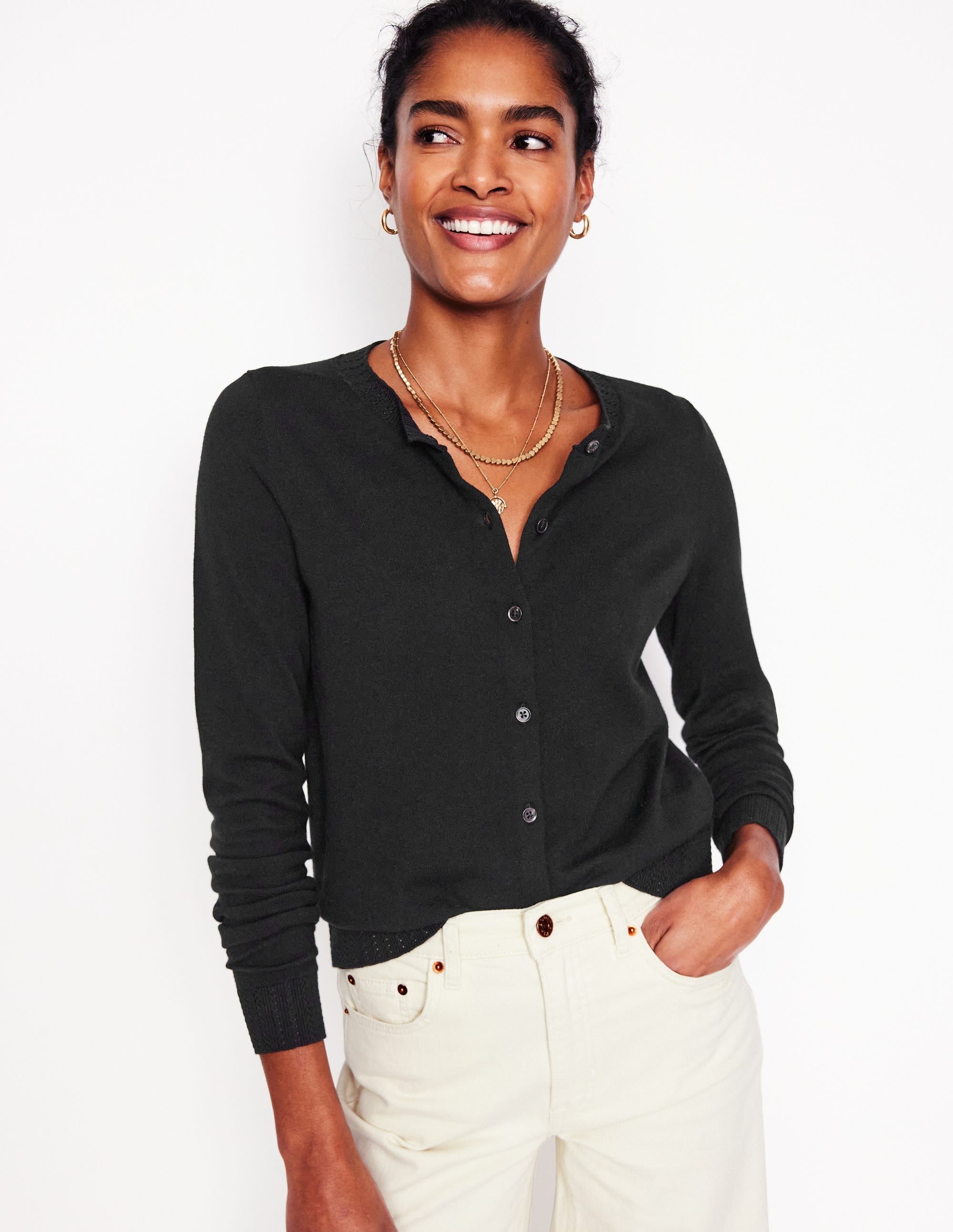 Emilia Cotton Crew Cardigan-Black - Image 1