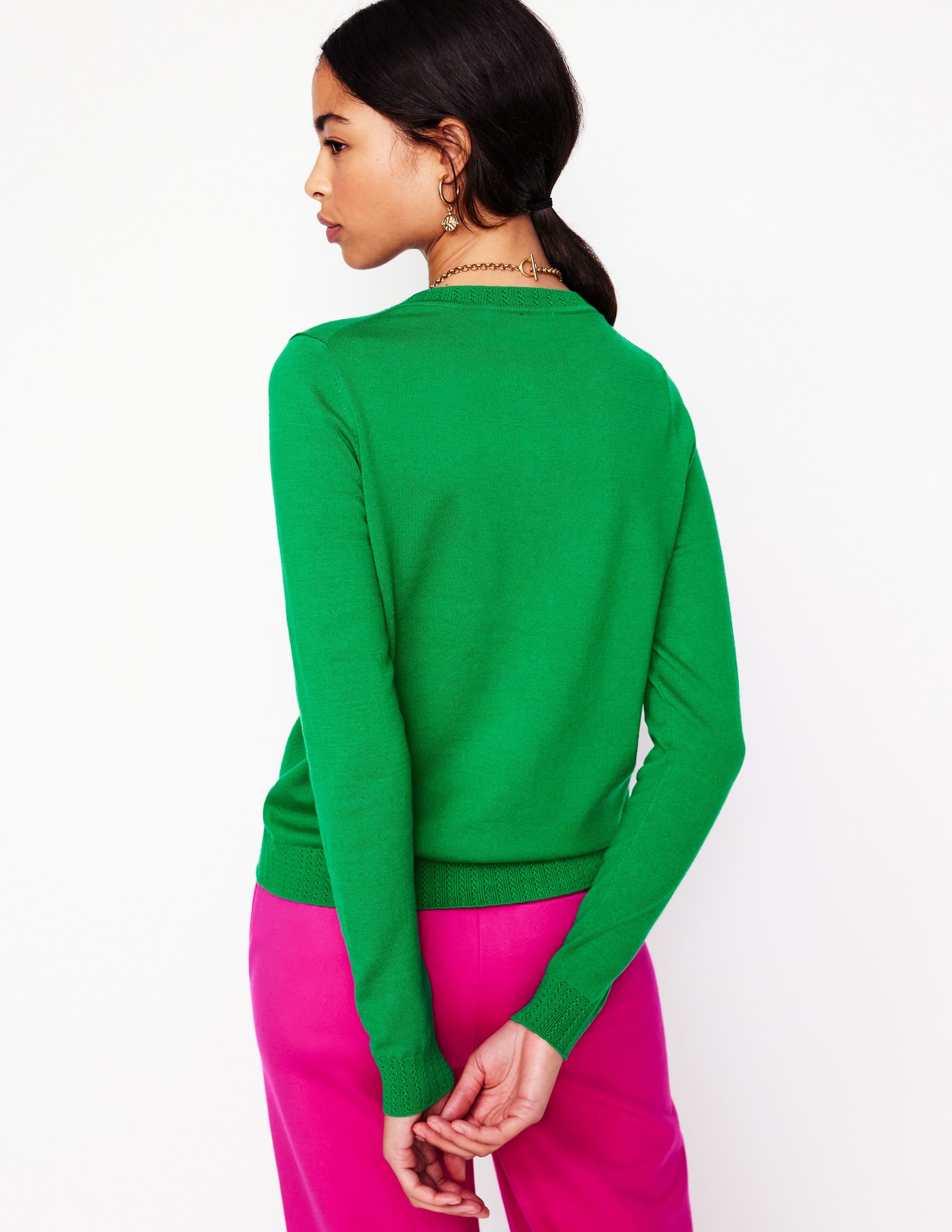 Emilia Cotton Crew Cardigan-Rich Emerald - Image 3