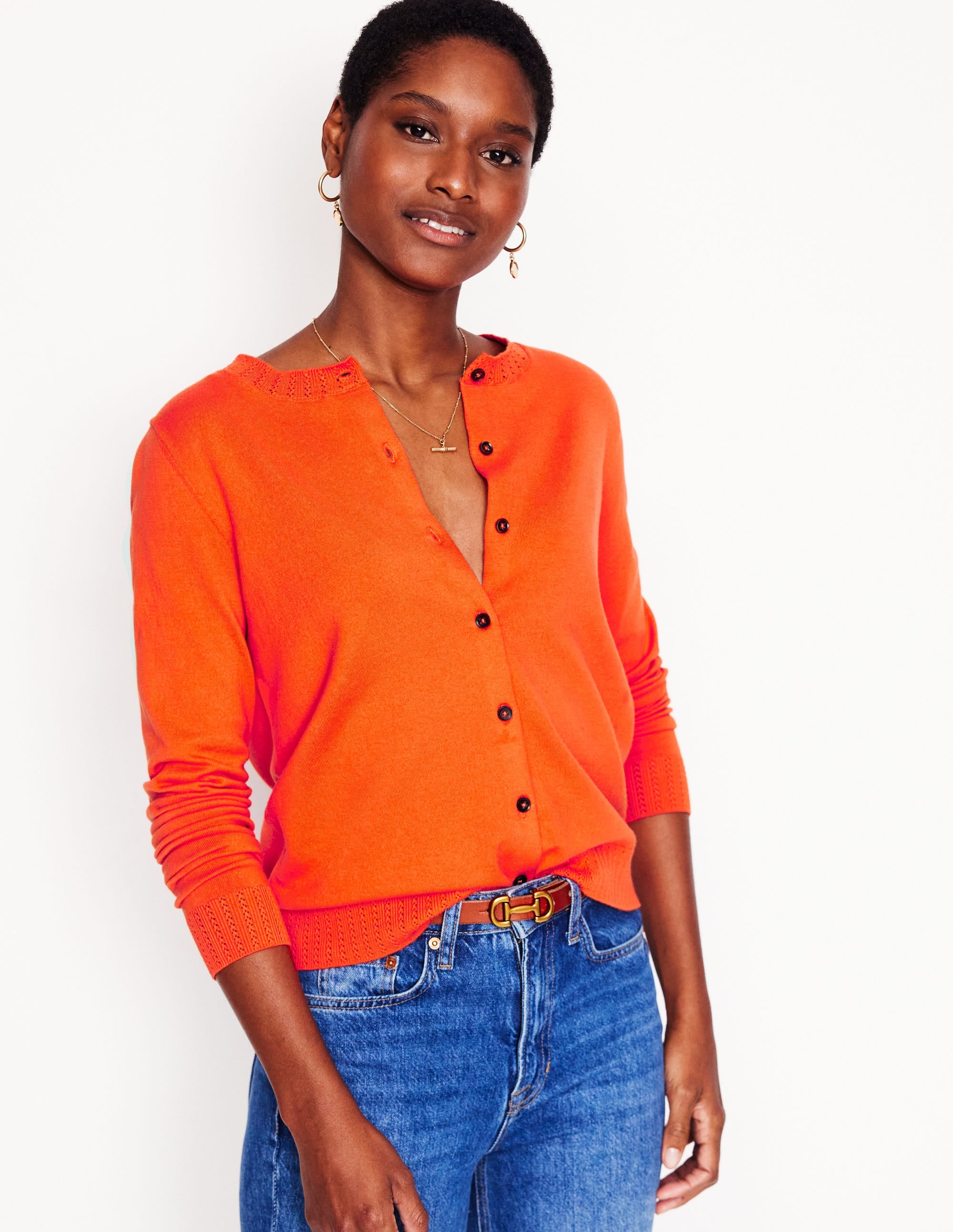 Emilia Cotton Crew Cardigan-Mandarin Orange - Image 1