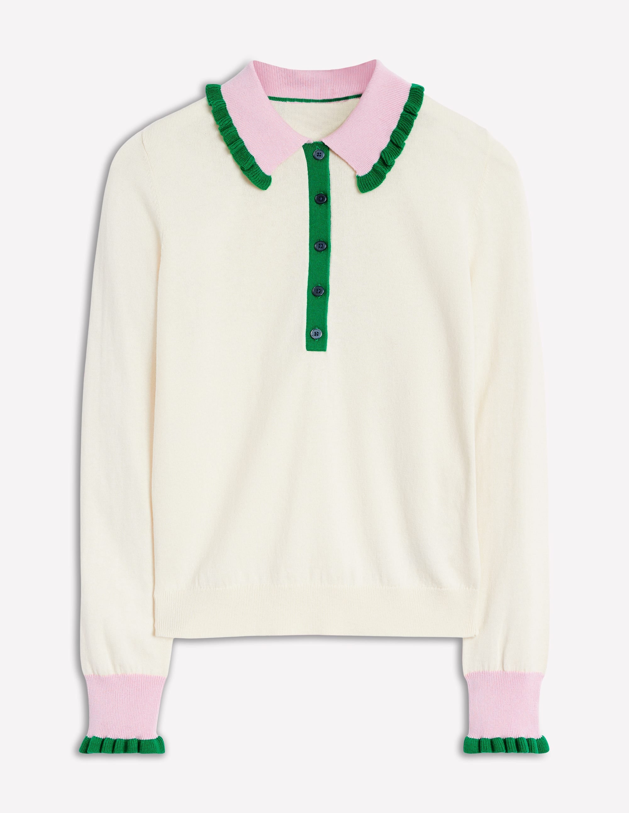 Cotton-Blend Frill Jumper-Warm Ivory/ Soft Lavender Pink - Image 5