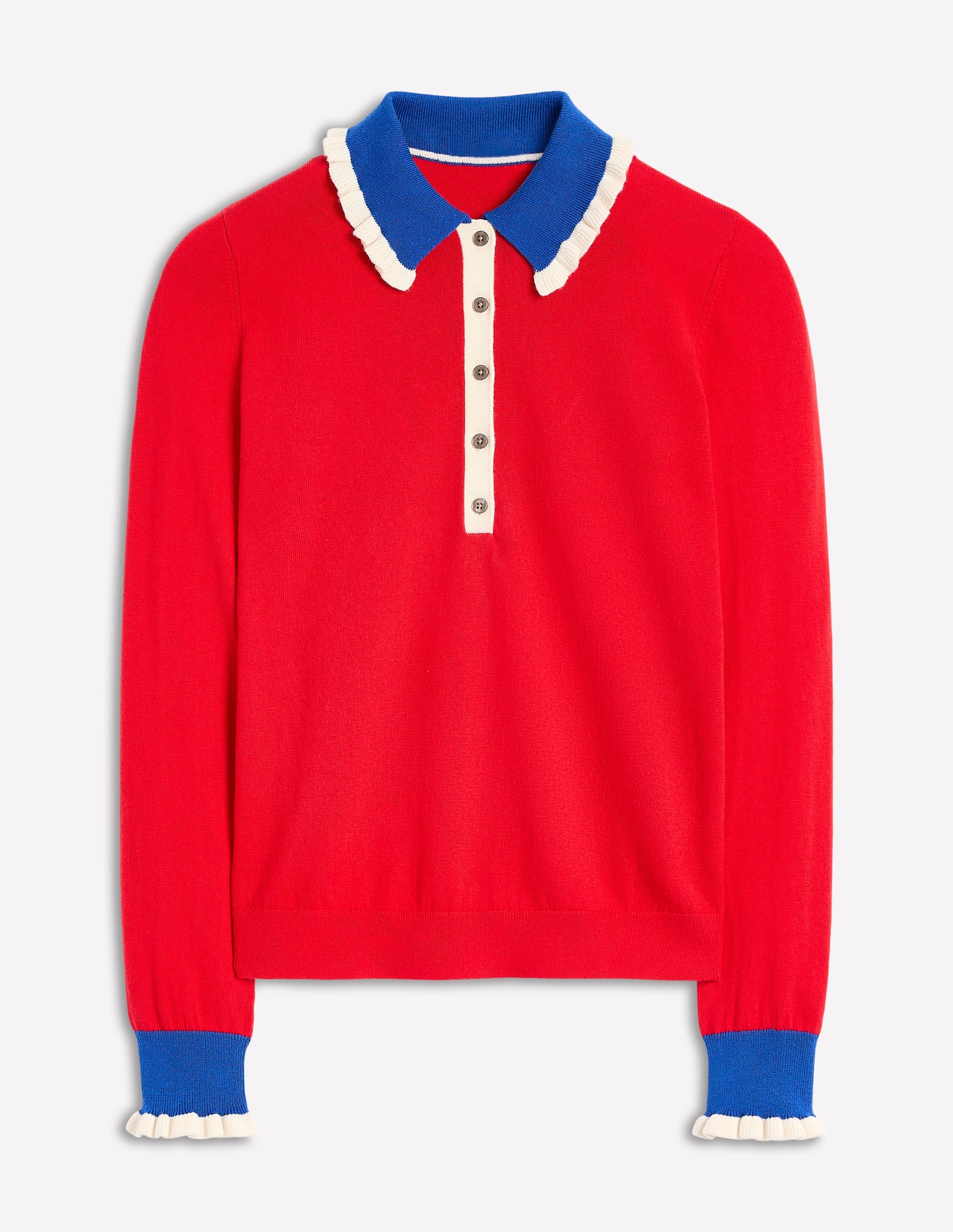 Cotton-Blend Frill Jumper-Poppy Red - Image 5