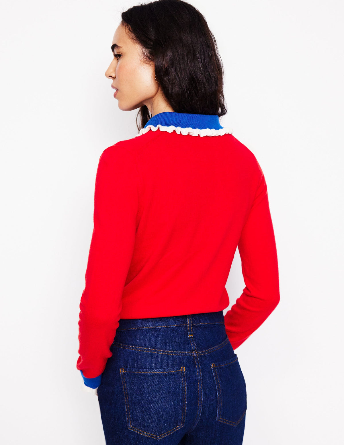 Cotton-Blend Frill Jumper-Poppy Red - Image 3