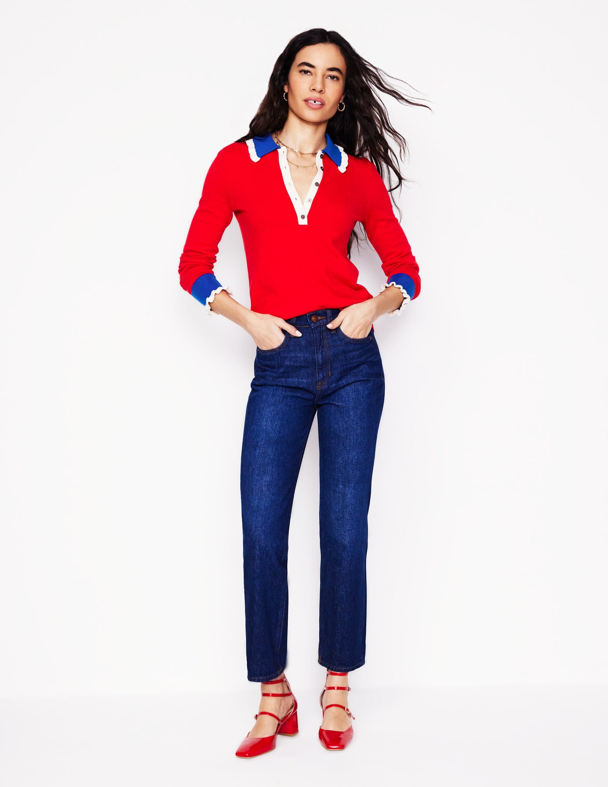 Cotton-Blend Frill Jumper-Poppy Red - Image 4