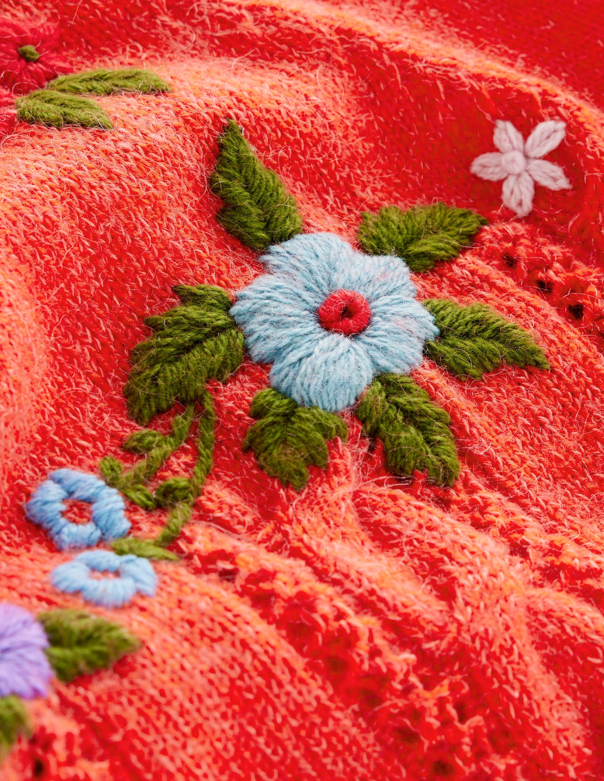 Fluffy Embroidered Cardigan-Firecracker Red-9