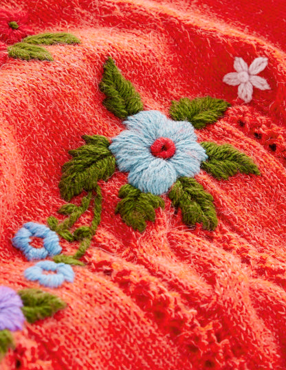 Fluffy Embroidered Cardigan-Firecracker Red-9