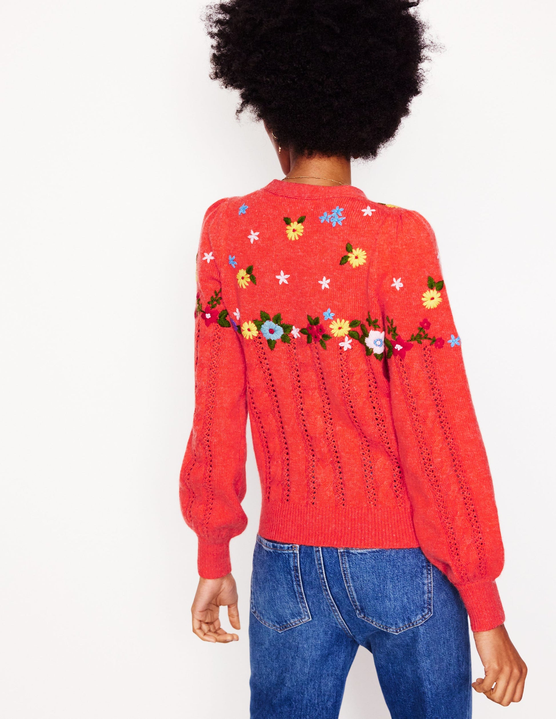 Fluffy Embroidered Cardigan-Firecracker Red-3