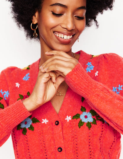 Fluffy Embroidered Cardigan-Firecracker Red-5