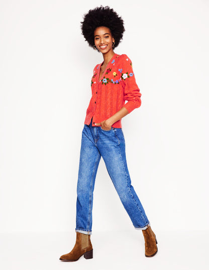 Fluffy Embroidered Cardigan-Firecracker Red-6