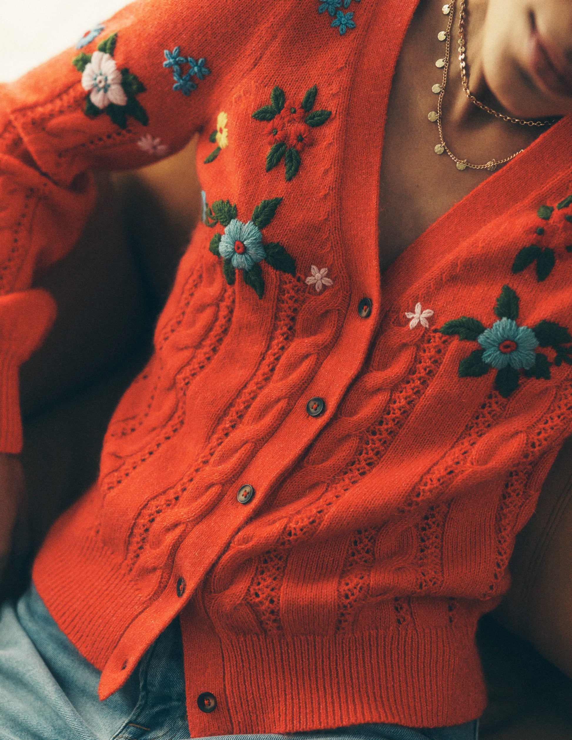 Fluffy Embroidered Cardigan-Firecracker Red-7