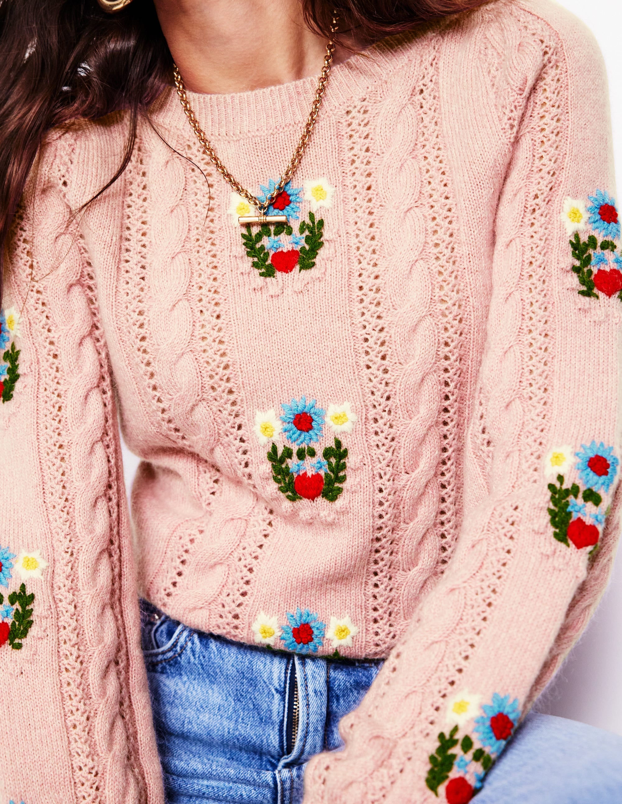 Fluffy Embroidered Jumper-Soft Lavender Pink - Image 3