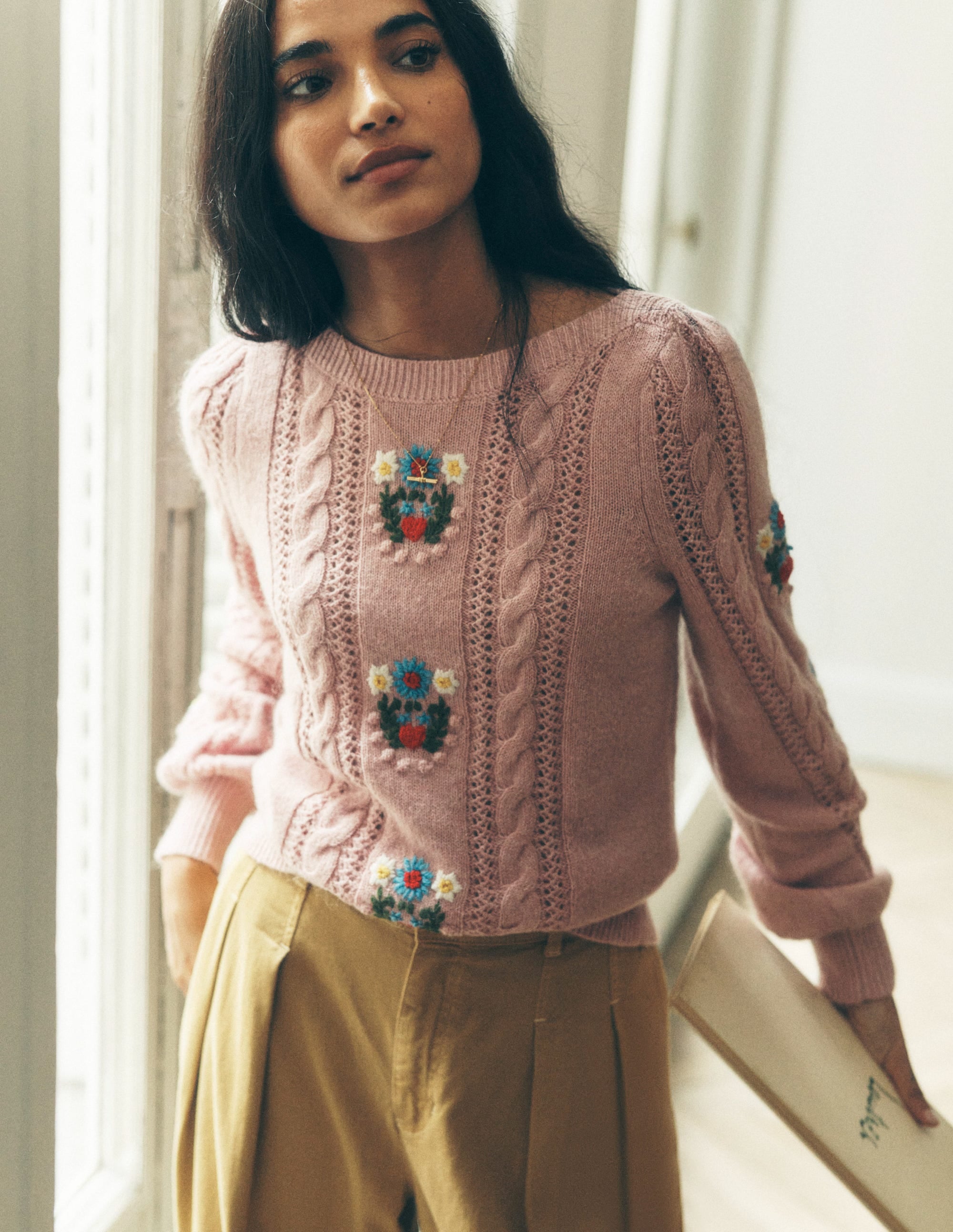 Fluffy Embroidered Jumper-Soft Lavender Pink - Image 2
