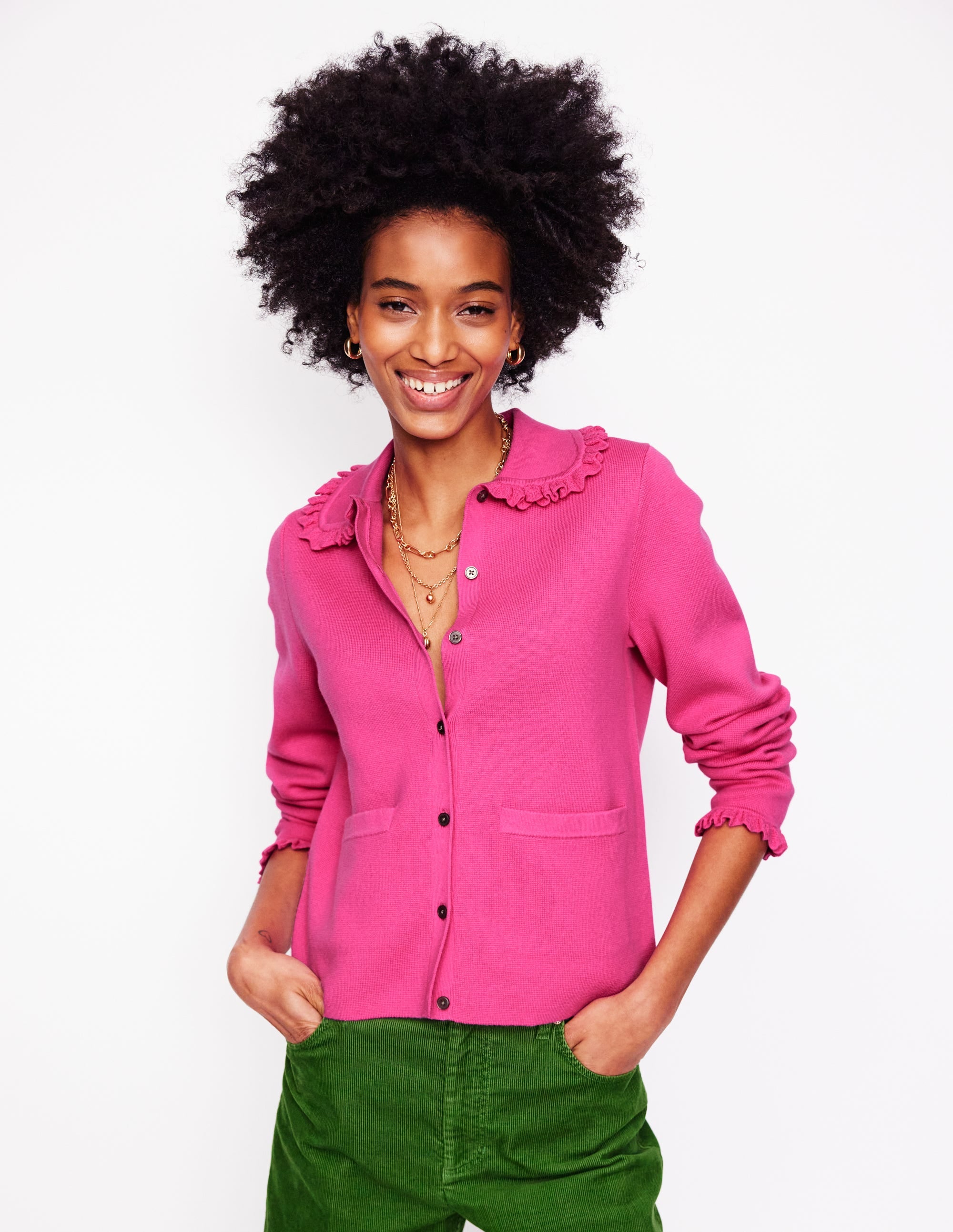 Jessie Frill Collared Cardigan-Sorbet Pink - Image 1