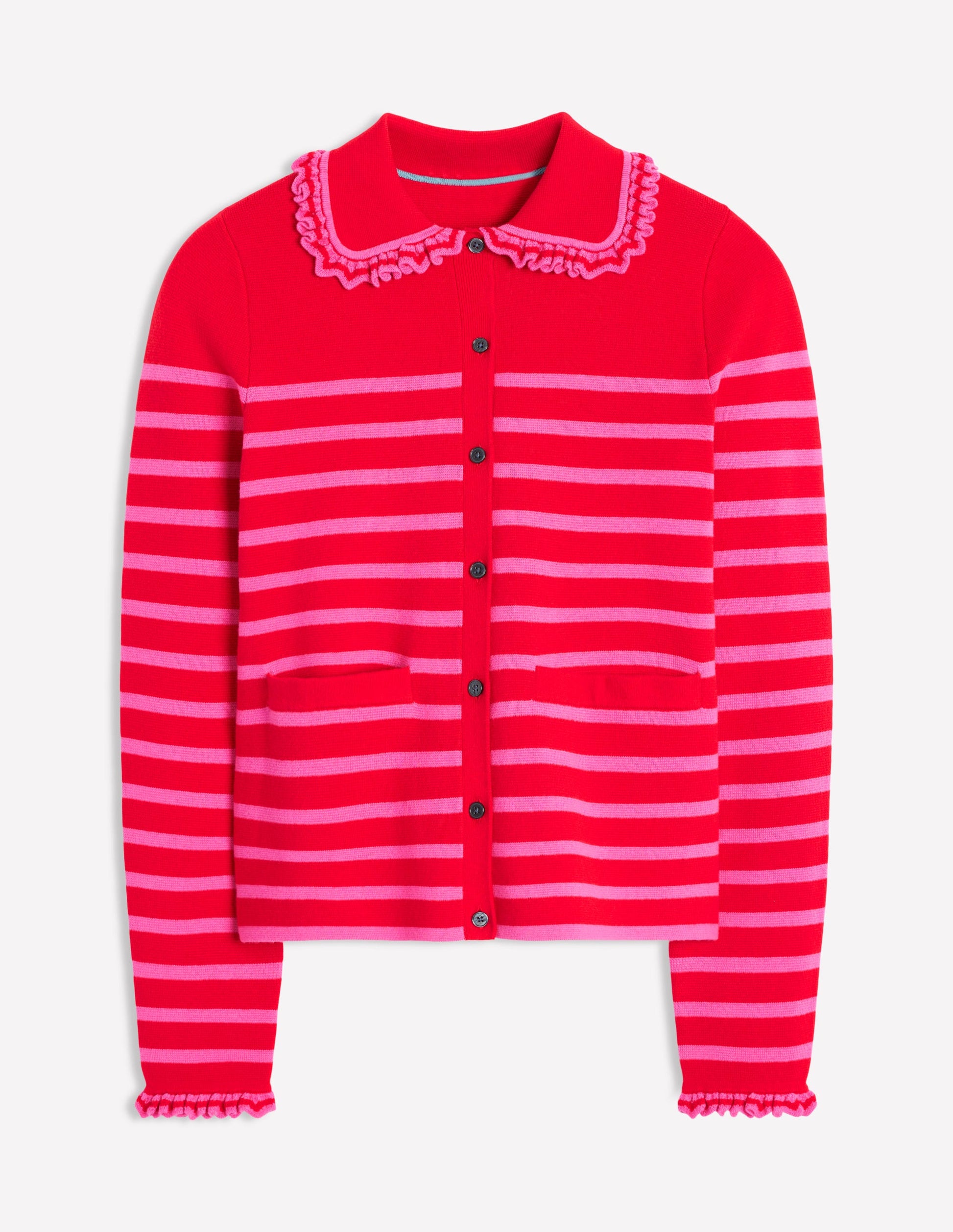 Jessie Frill Collared Cardigan-Poppy Red, Sorbet Pink Stripe-6