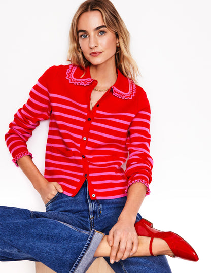 Jessie Frill Collared Cardigan-Poppy Red, Sorbet Pink Stripe-1