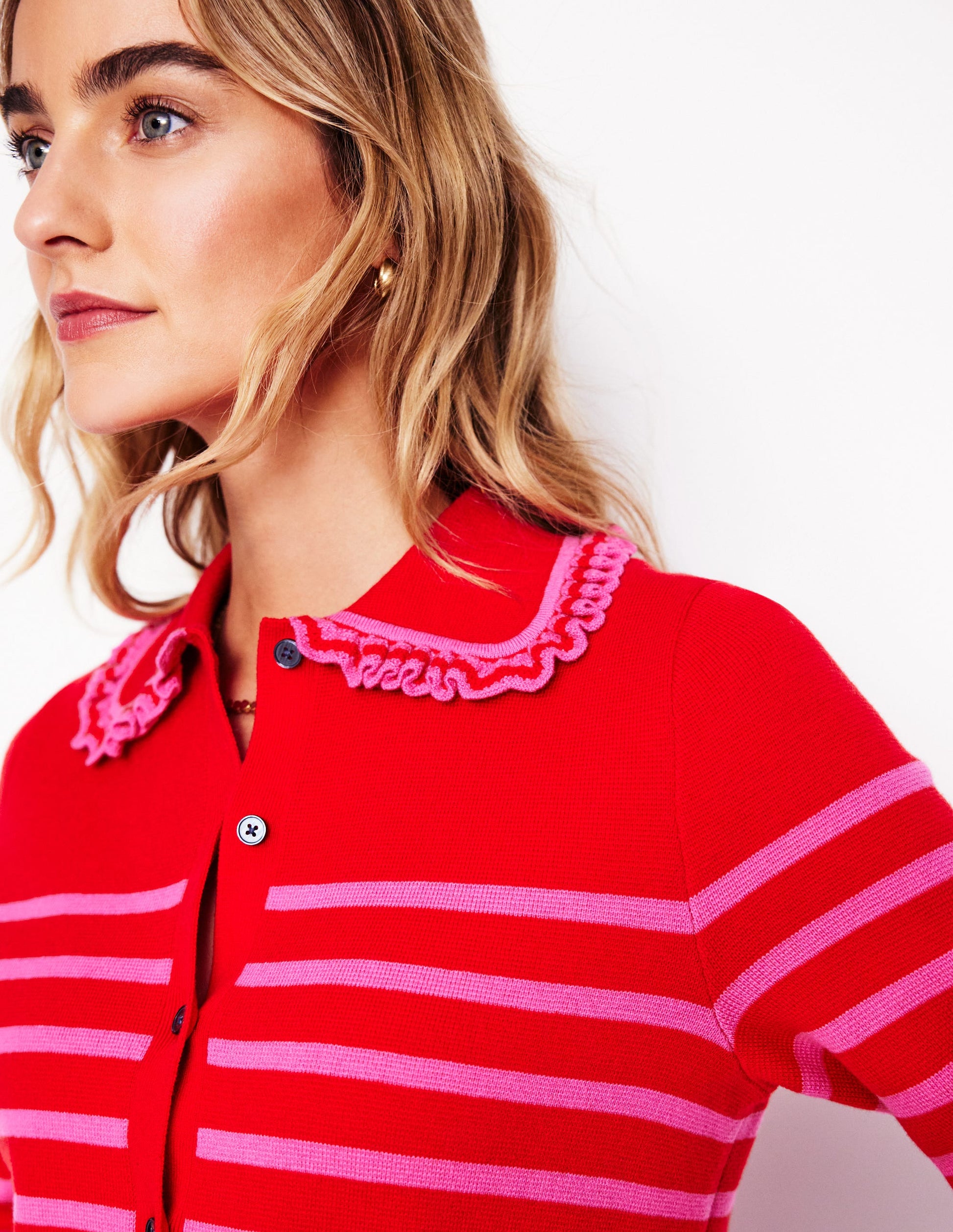 Jessie Frill Collared Cardigan-Poppy Red, Sorbet Pink Stripe-2