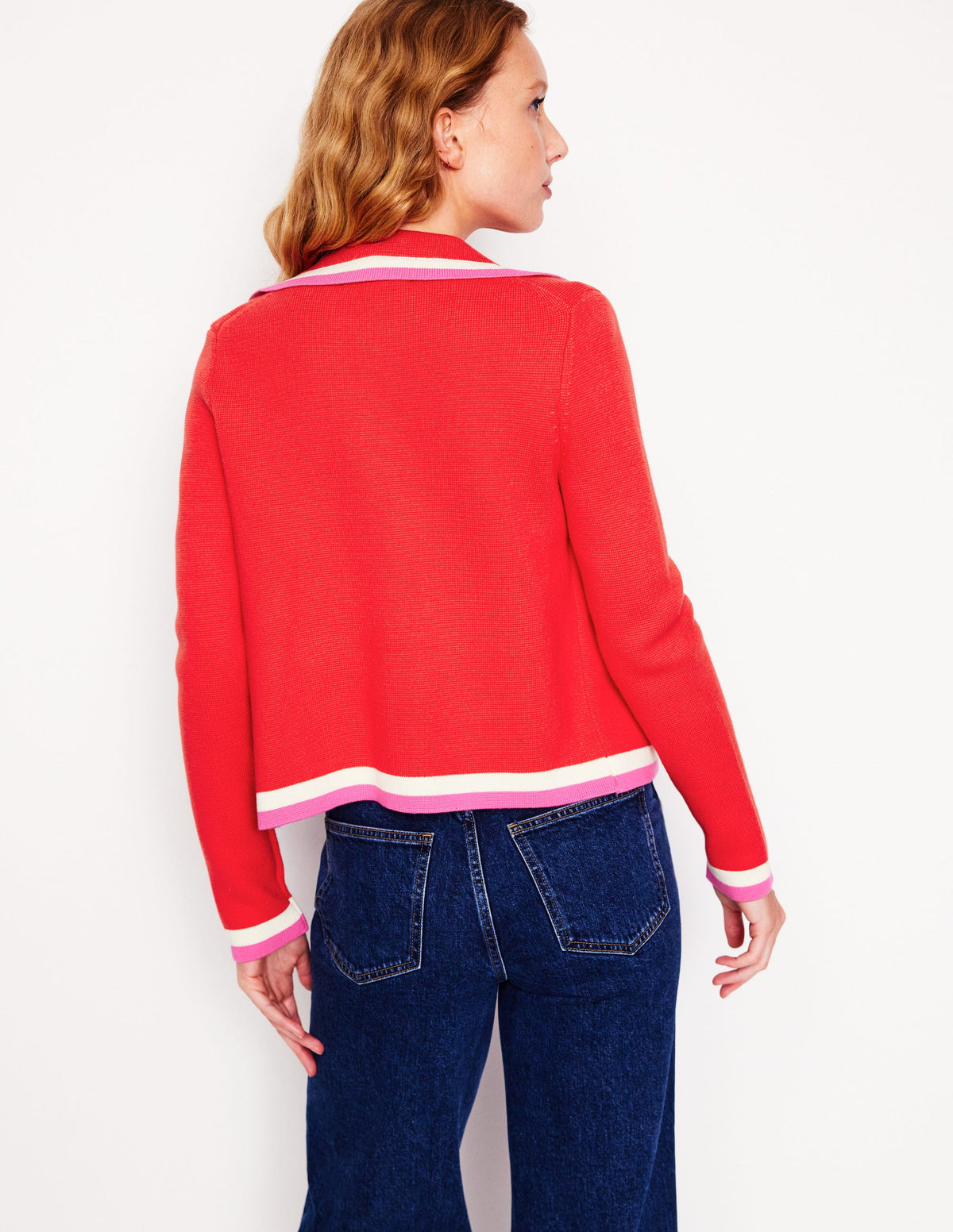 Holly Collared Knitted Jacket-Strawberry Tart Red - Image 3