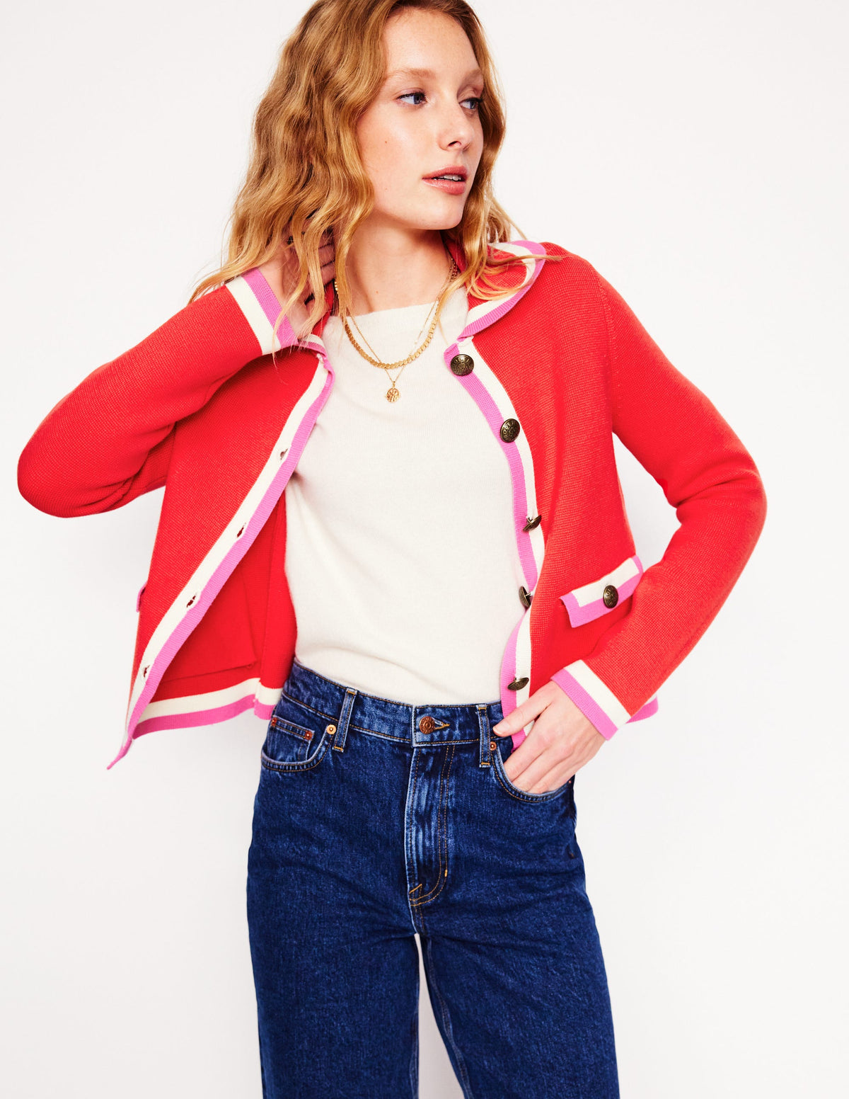 Holly Collared Knitted Jacket-Strawberry Tart Red - Image 5