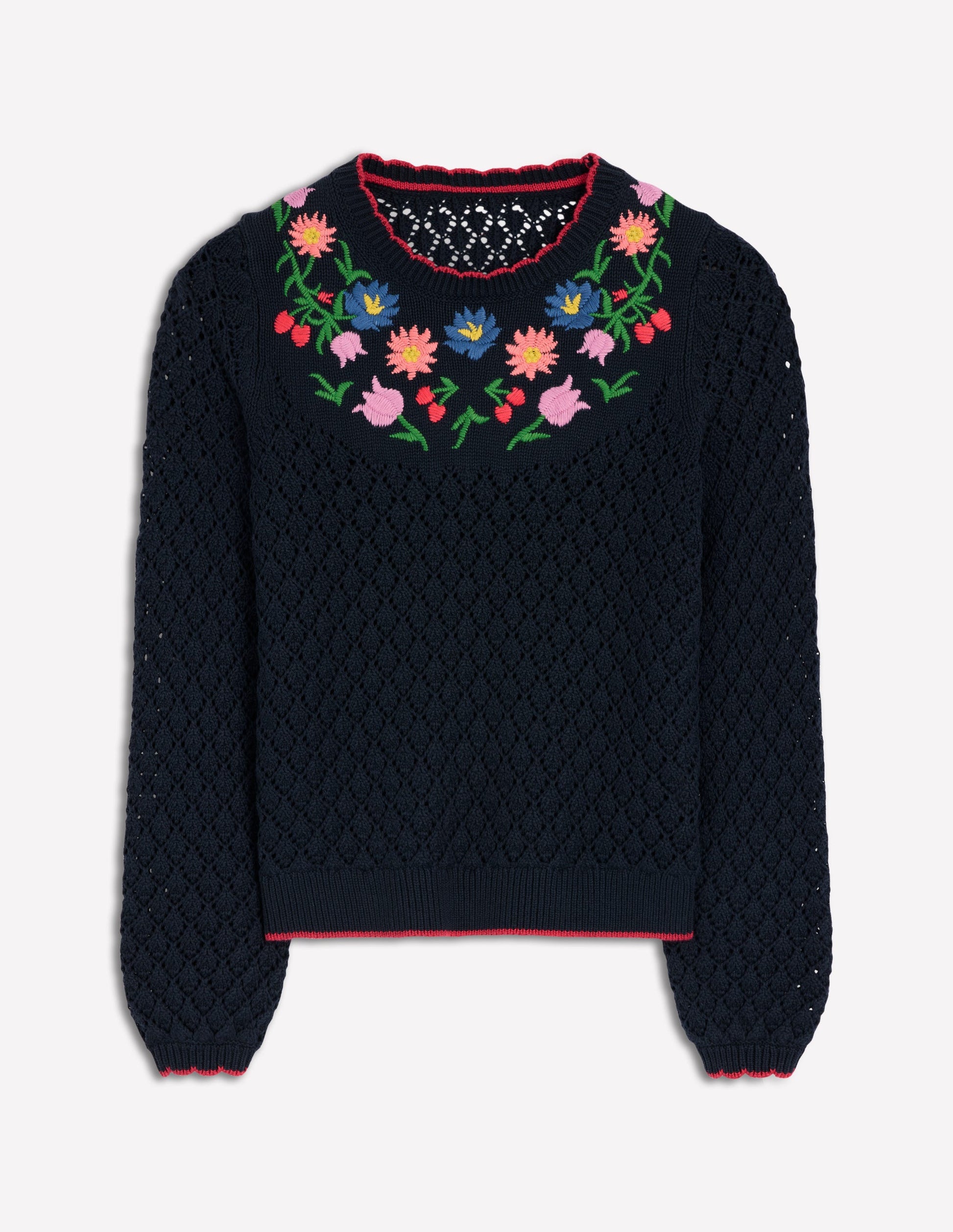 Navy Embroidered Floral Jumper ECOVERO™ Viscose Sweater With