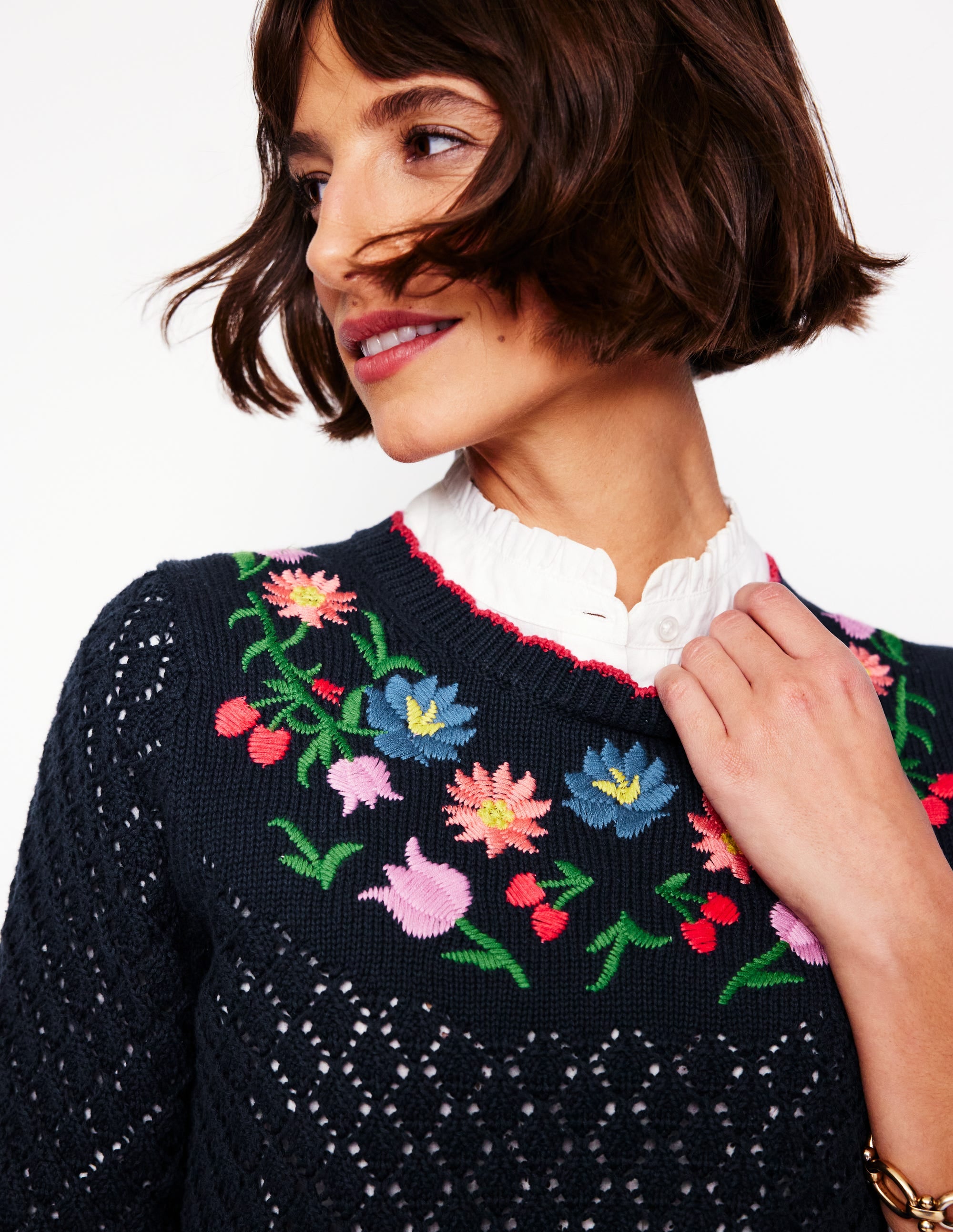 Embroidered Cotton Jumper-Navy - Image 3