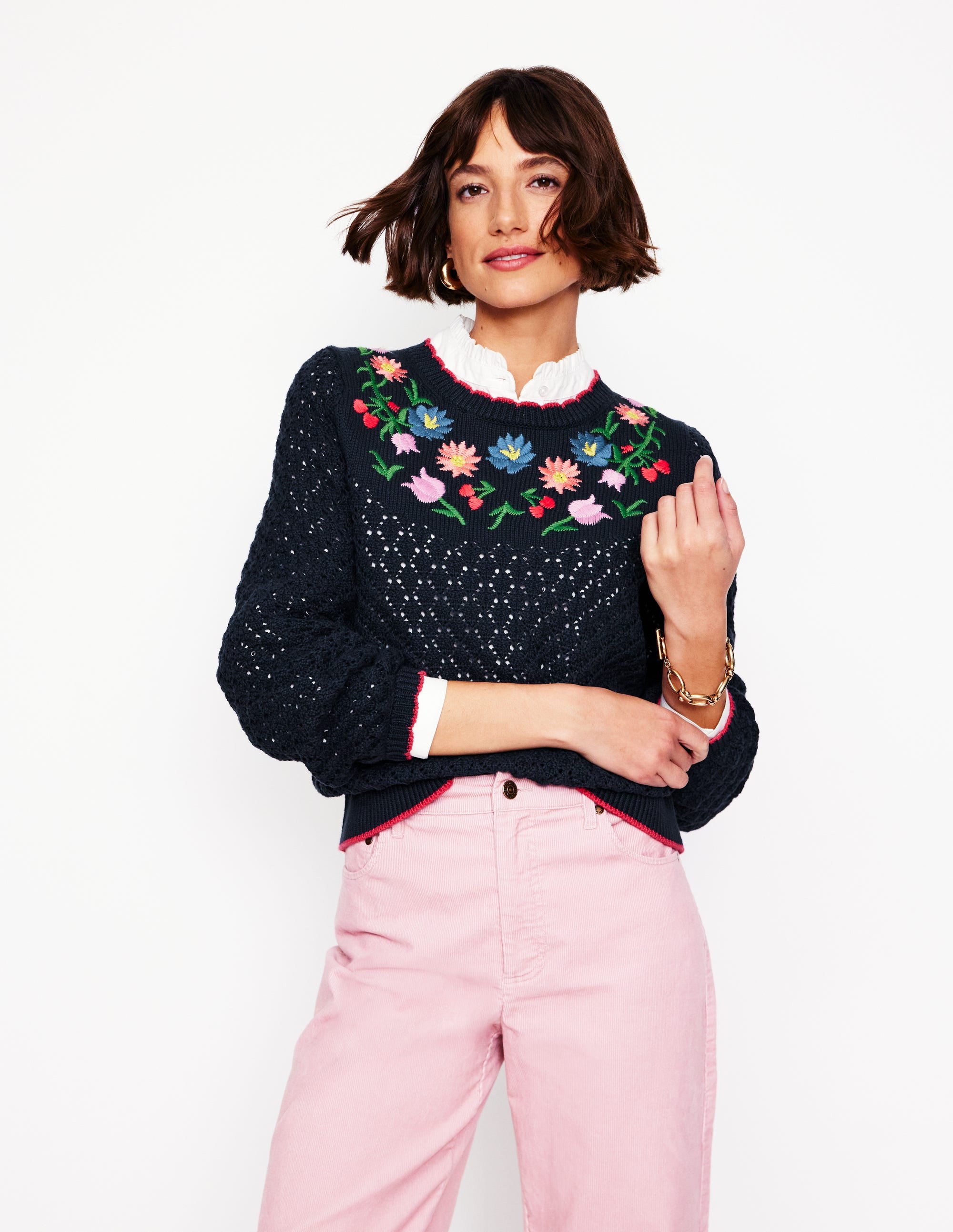 Embroidered Cotton Jumper-Navy - Image 5