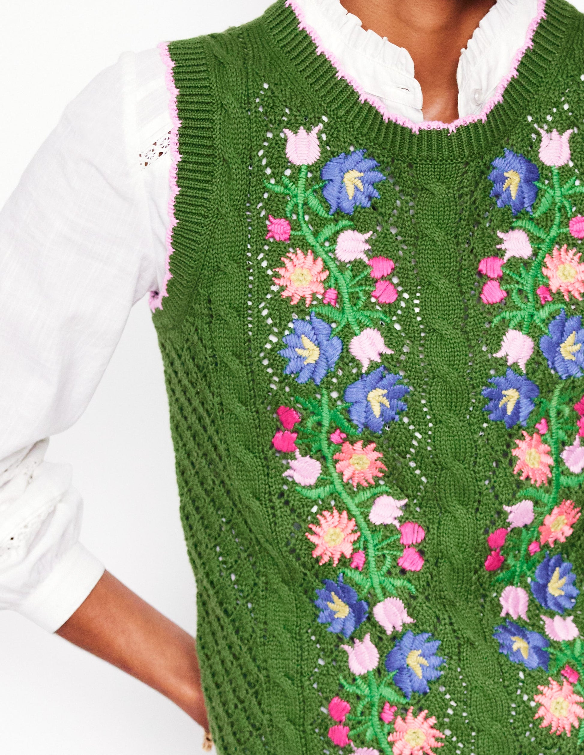 Embroidered Cotton Tank-Paradise Green-3