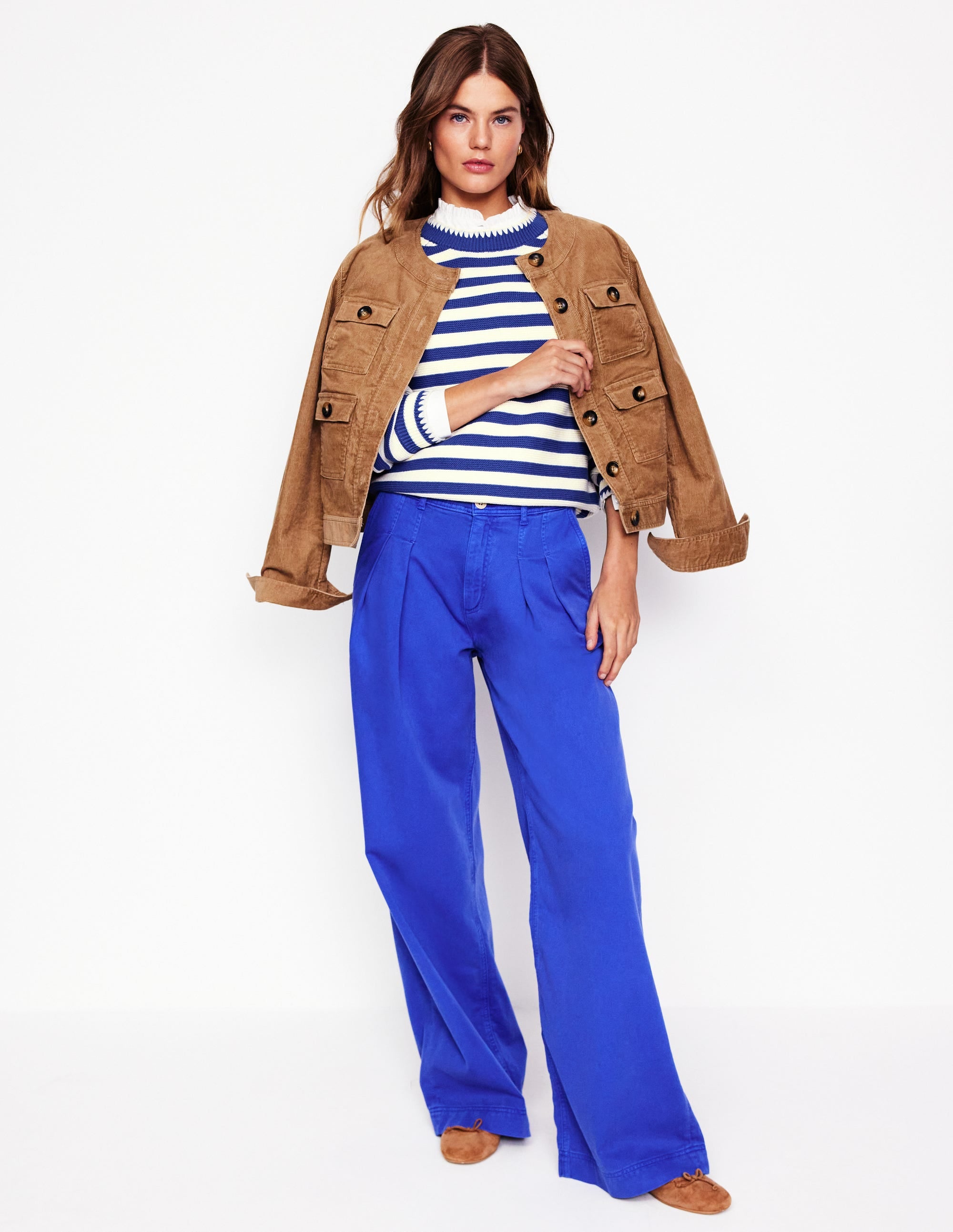 Lena Stitch Detail Jumper-Bright Blue and Ivory Stripe - Image 4