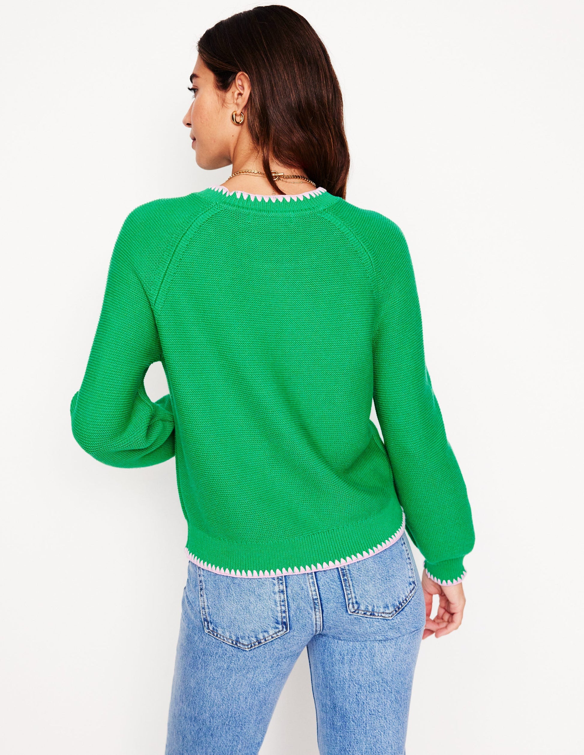 Lena Stitch Detail Jumper-Rich Emerald-3
