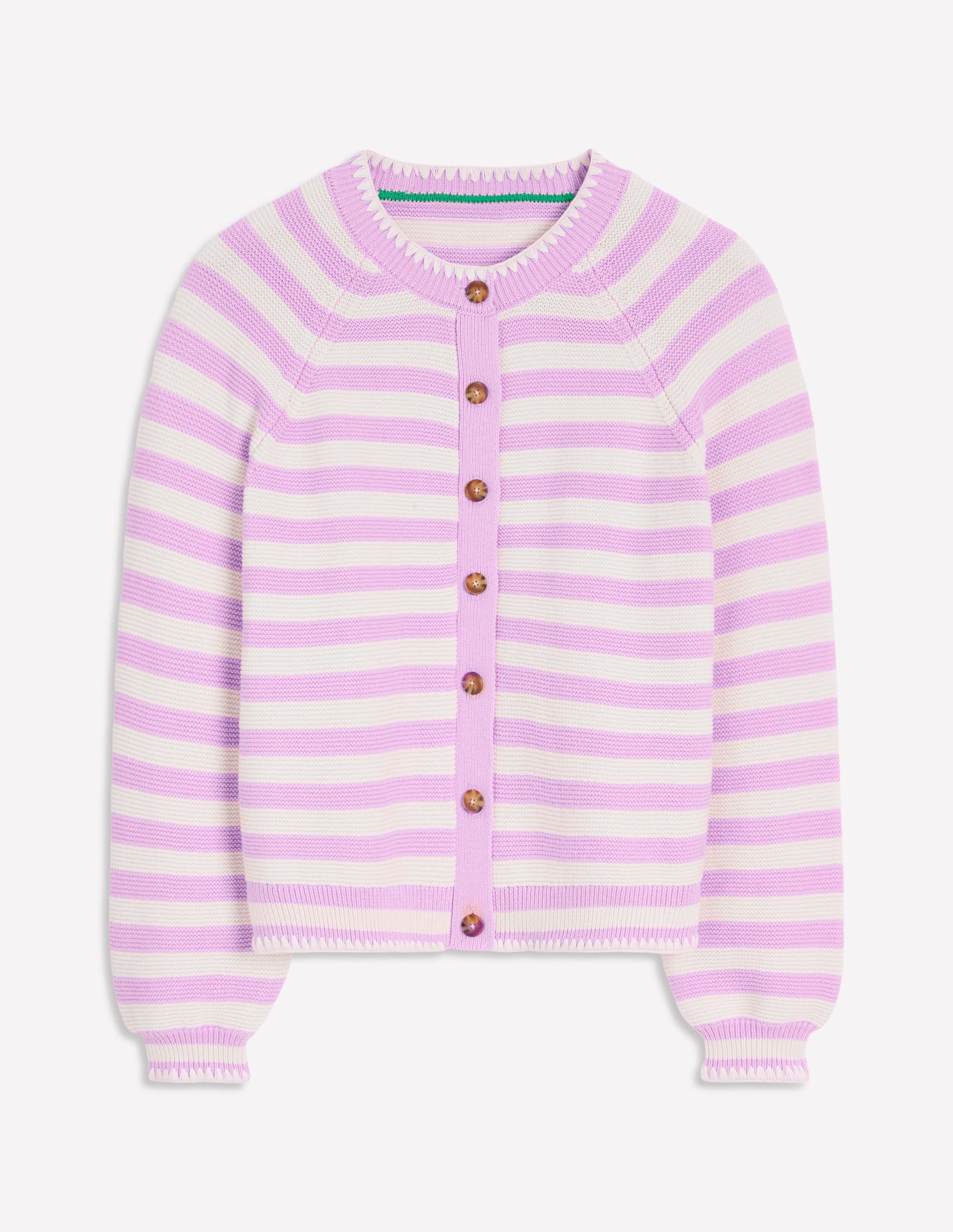 Lena Stitch Detail Cardigan-Soft Lavender and Ivory Stripe - Image 5