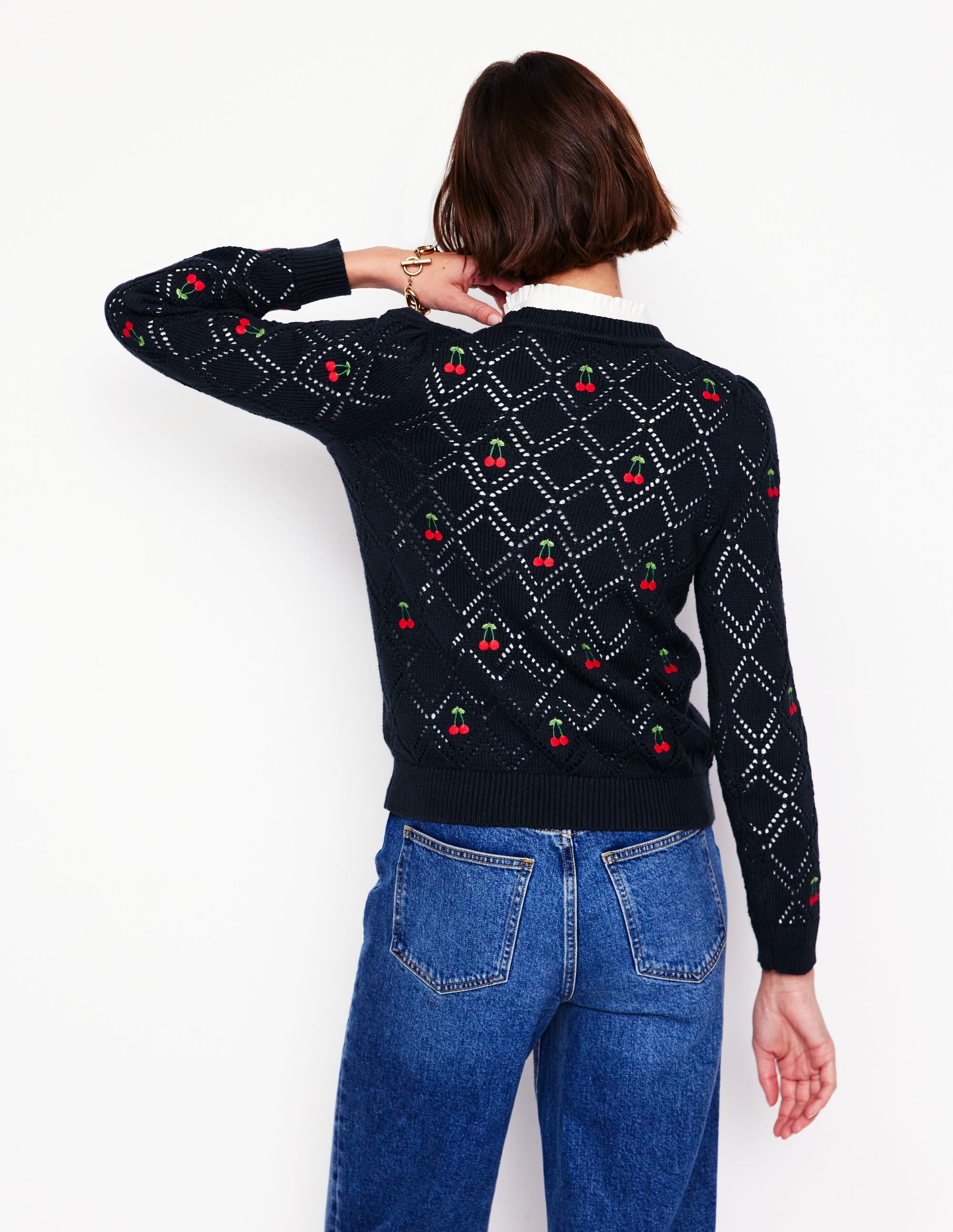 Enid Embroidered Jumper-Navy, Cherries - Image 4